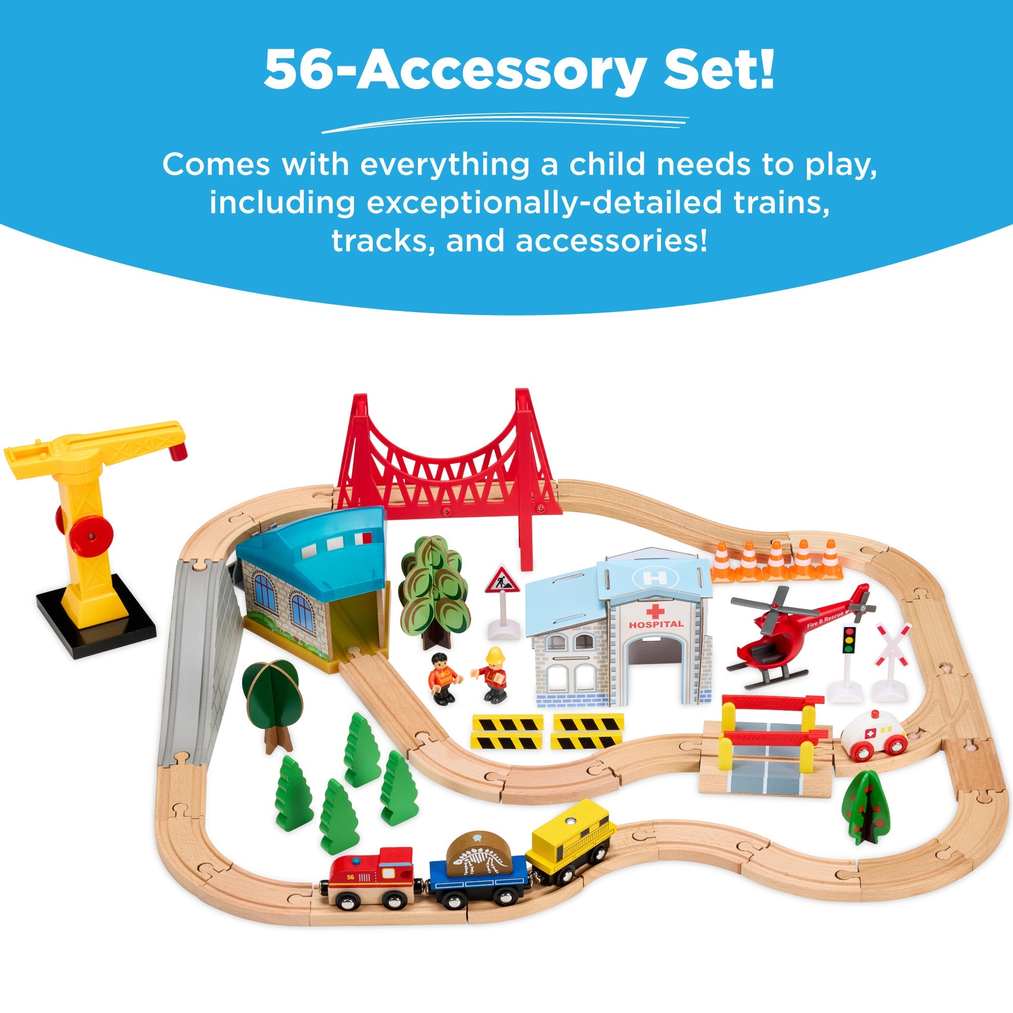 56 Piece Wooden Train Set Table for Kids w/Toy Storage Drawer