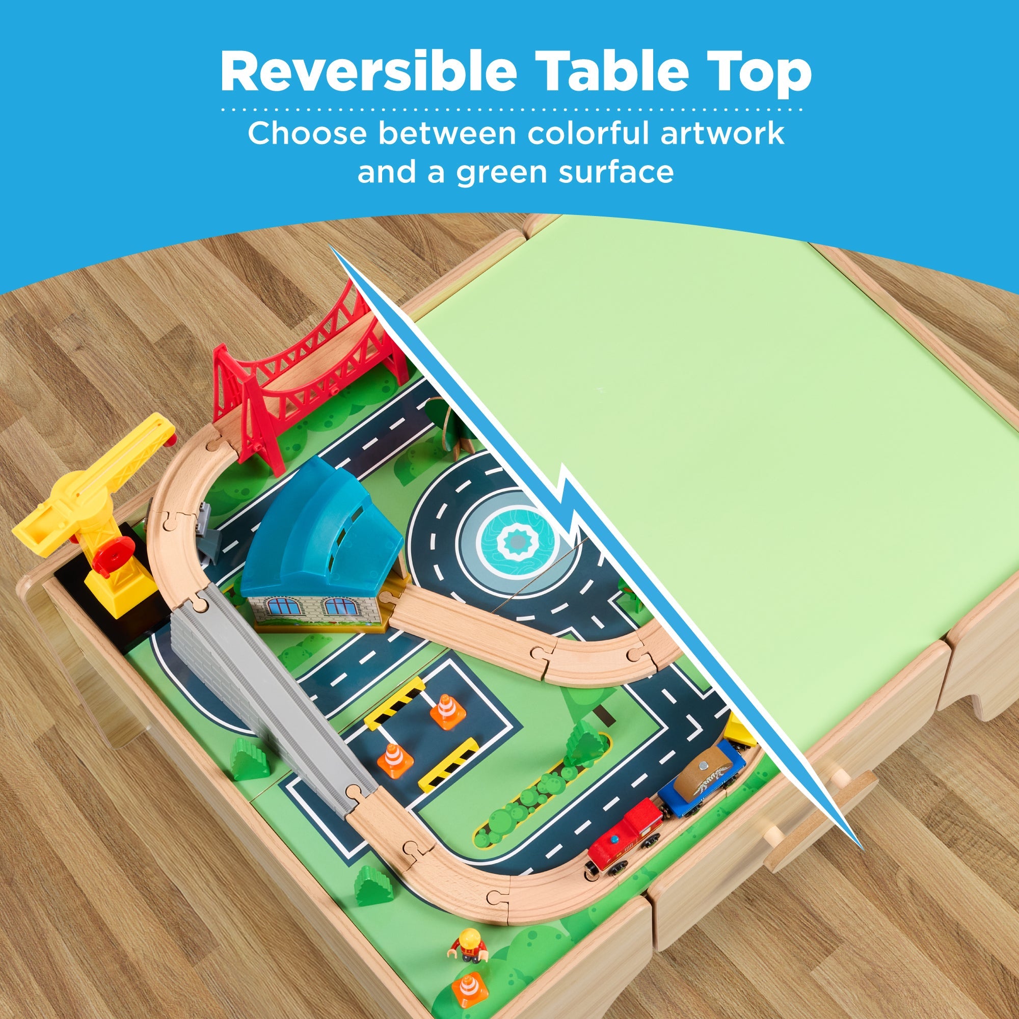 56 Piece Wooden Train Set Table for Kids w/Toy Storage Drawer