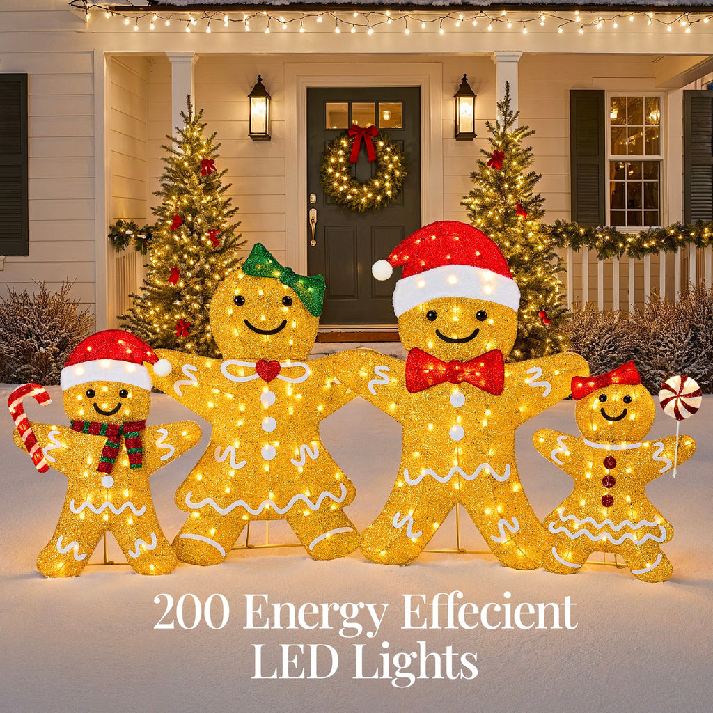 4pc Gingerbread Man Family 4ft Pre-lit Christmas Yard Decor