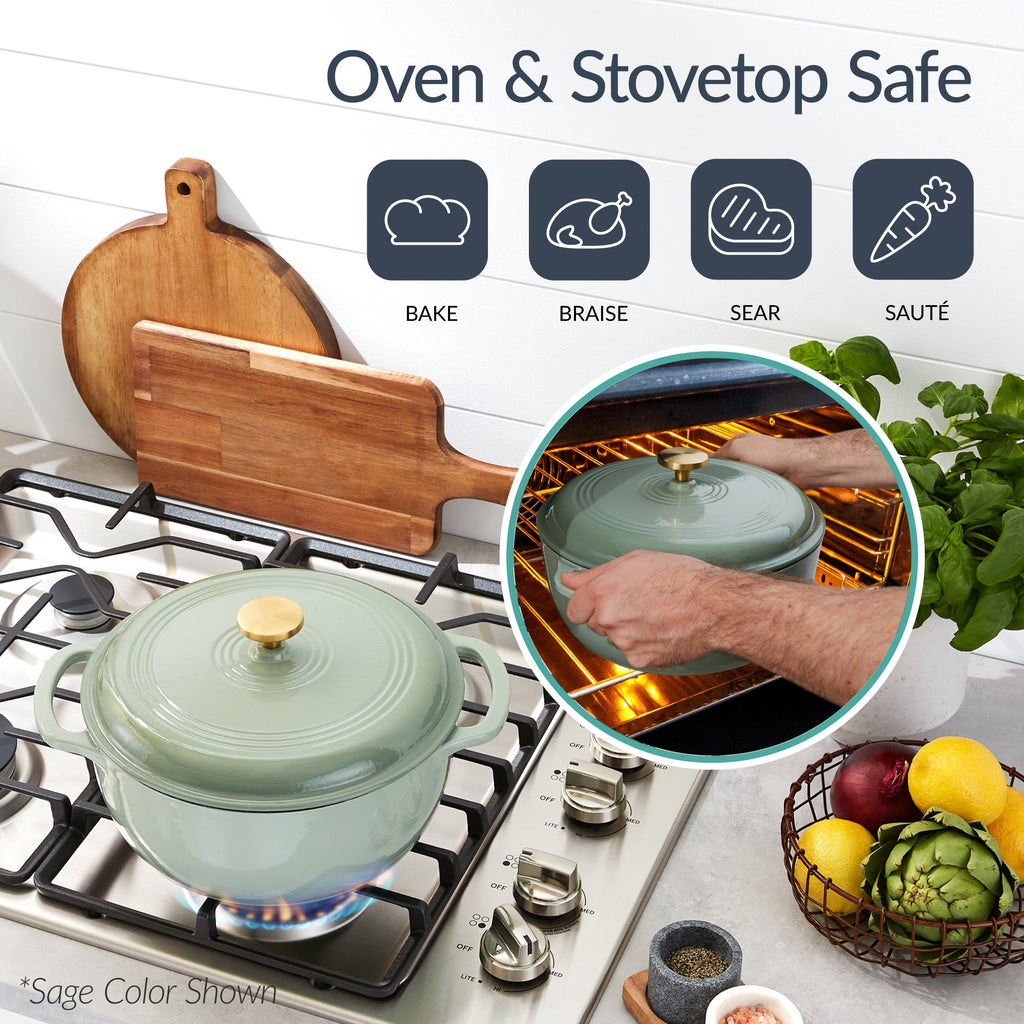 6-Piece Cast Iron Cookware Set Dutch Oven Skillet W/Lid Grill Pan Press
