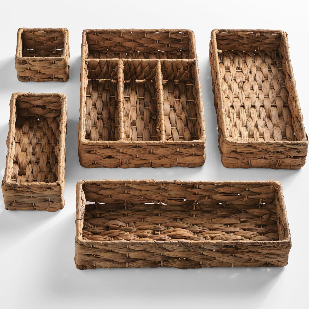 5PC Flatware Organizer Set Woven Modular Silverware & Utensil Drawer Trays