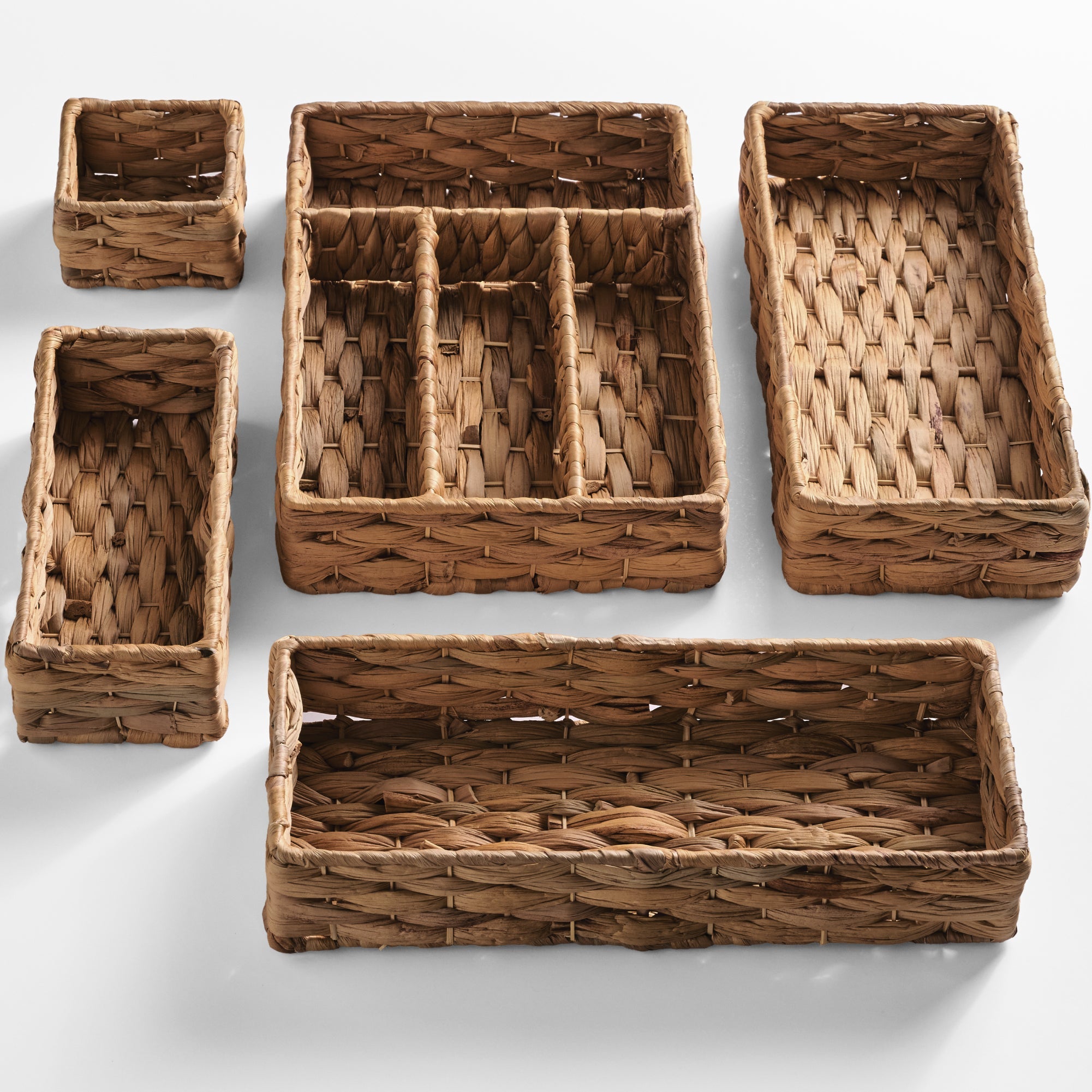 5PC Flatware Organizer Set Woven Modular Silverware & Utensil Drawer Trays