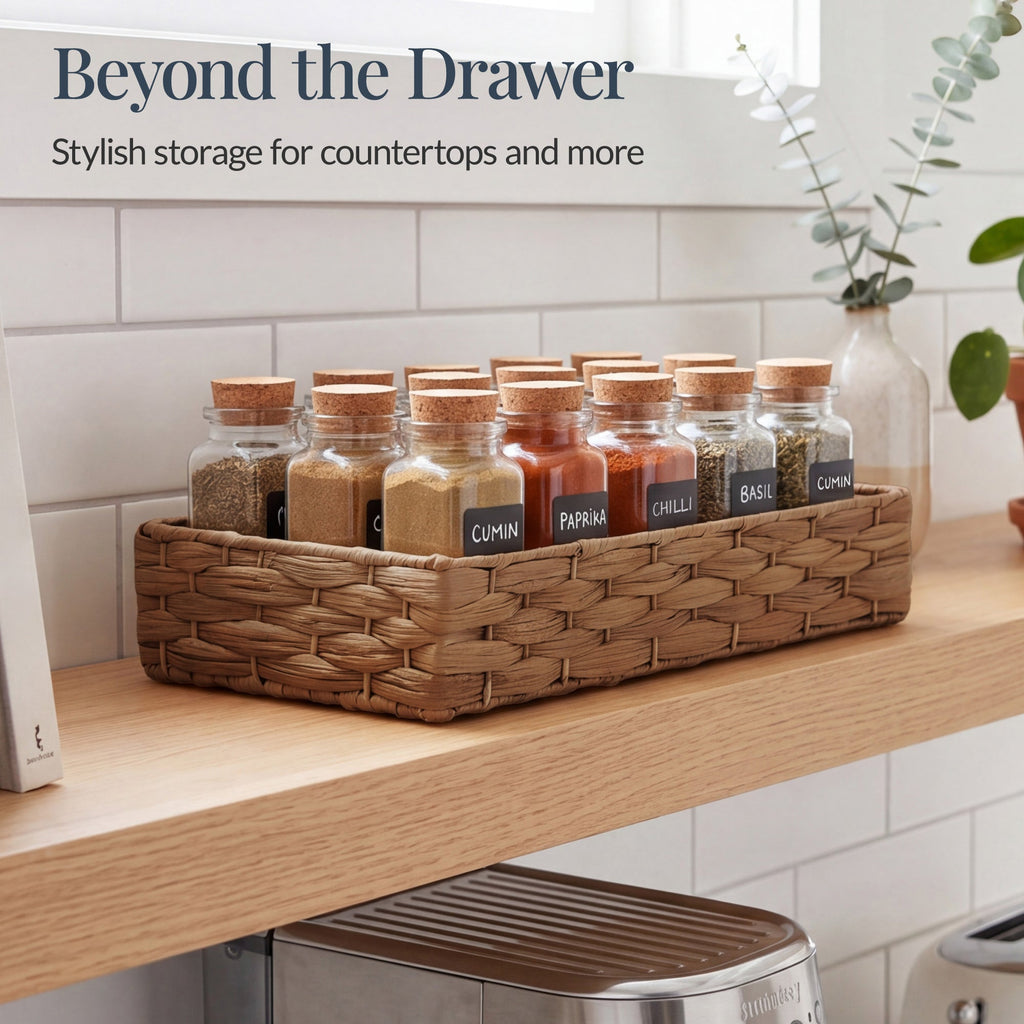 5PC Flatware Organizer Set Woven Modular Silverware & Utensil Drawer Trays