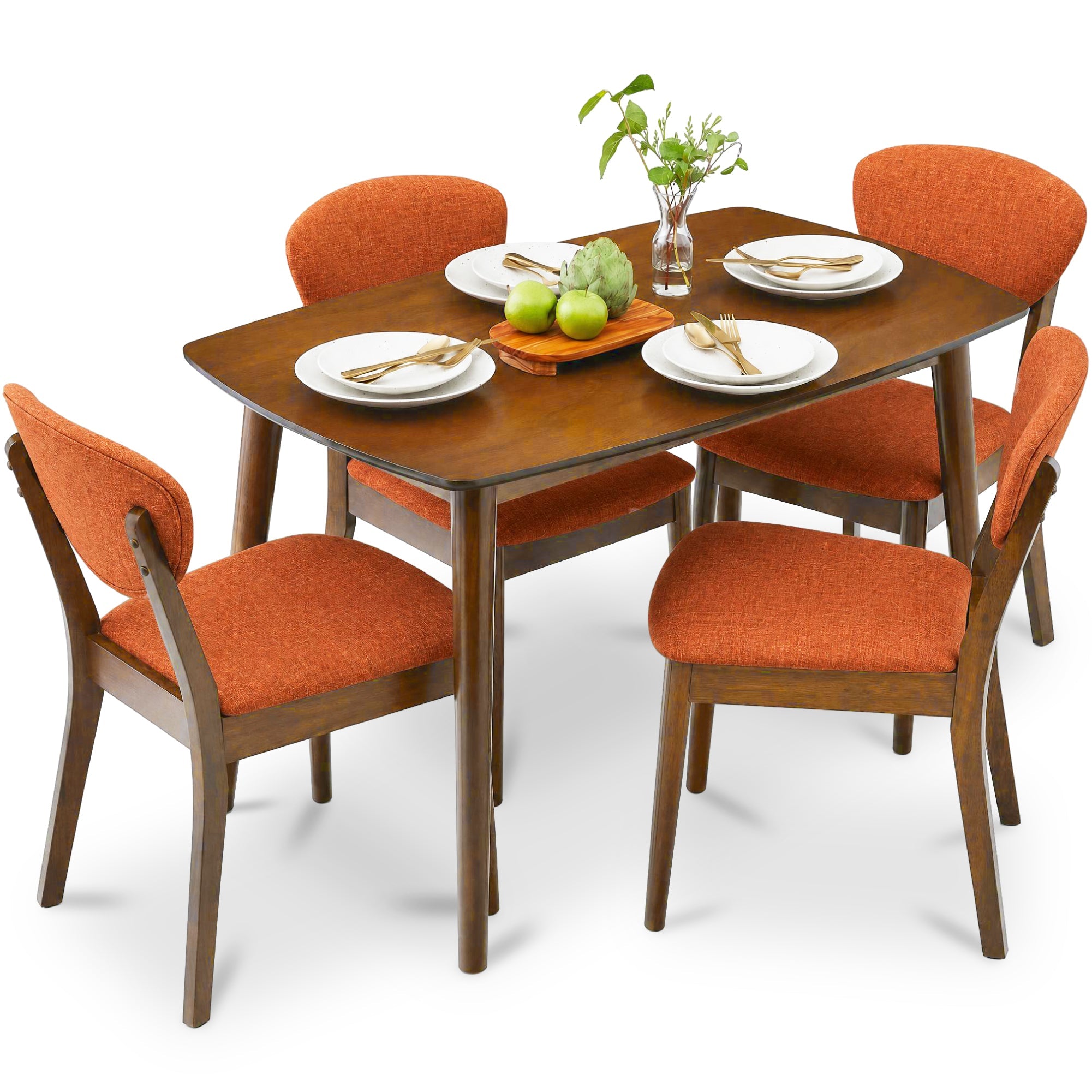 5-Piece Wooden Mid-Century Modern Dining Set w/ 4 Chairs Padded Seat & Back
