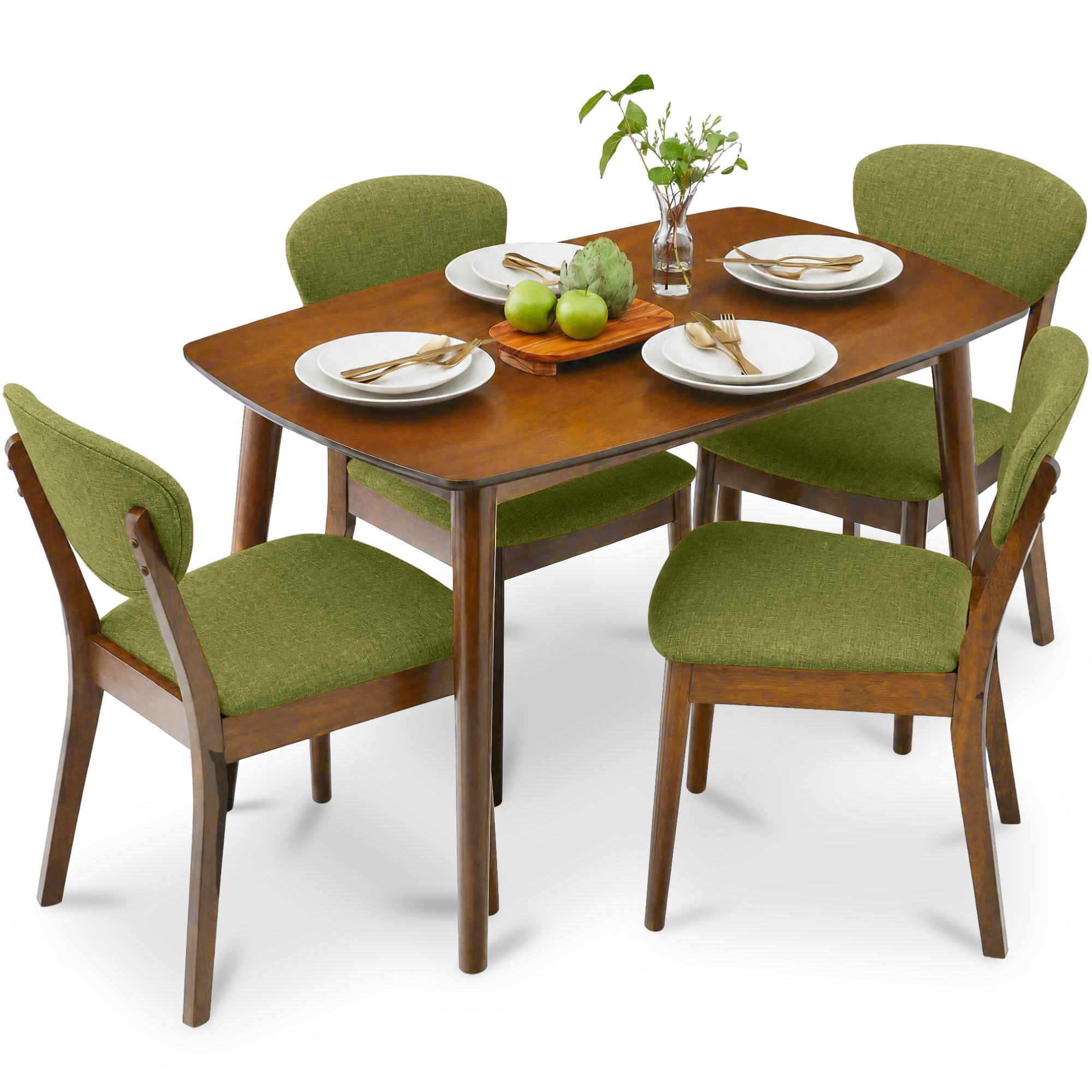 5-Piece Wooden Mid-Century Modern Dining Set w/ 4 Chairs Padded Seat & Back