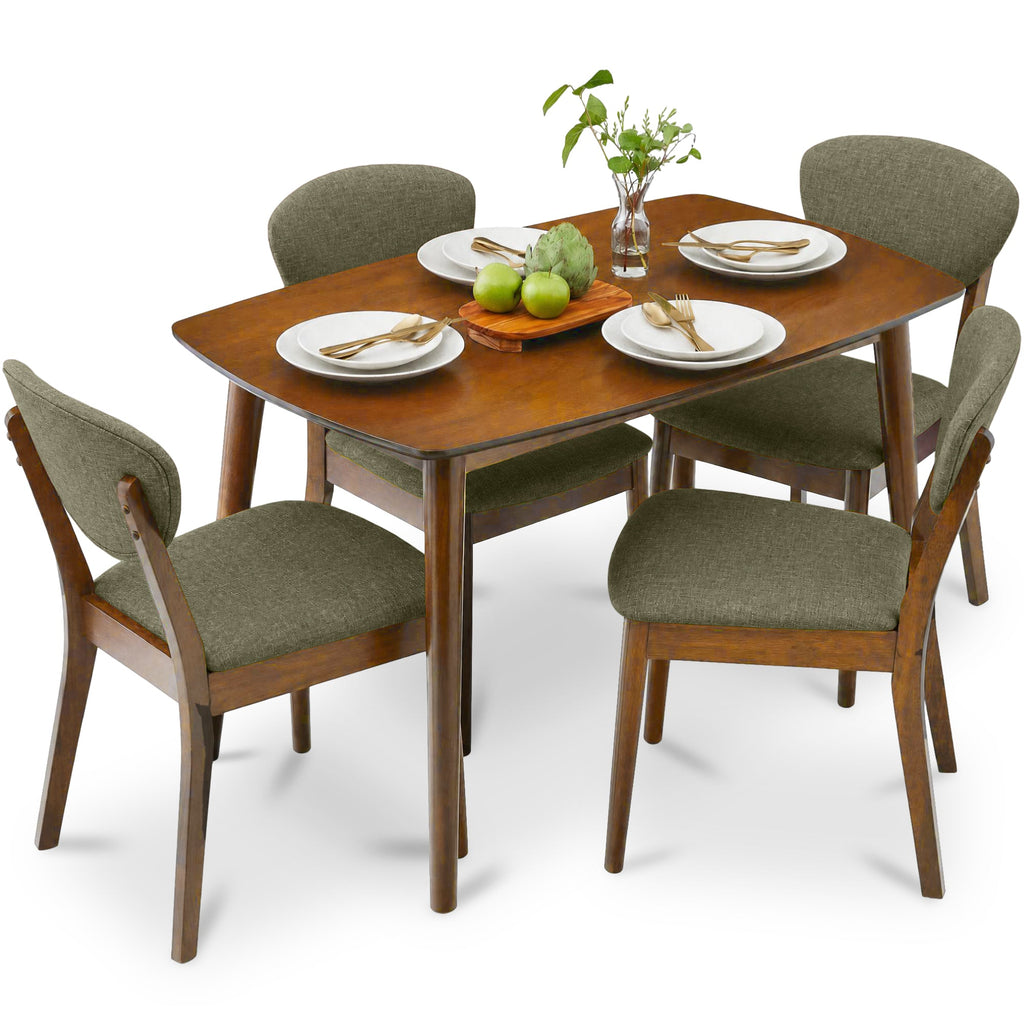 5-Piece Wooden Mid-Century Modern Dining Set w/ 4 Chairs Padded Seat & Back
