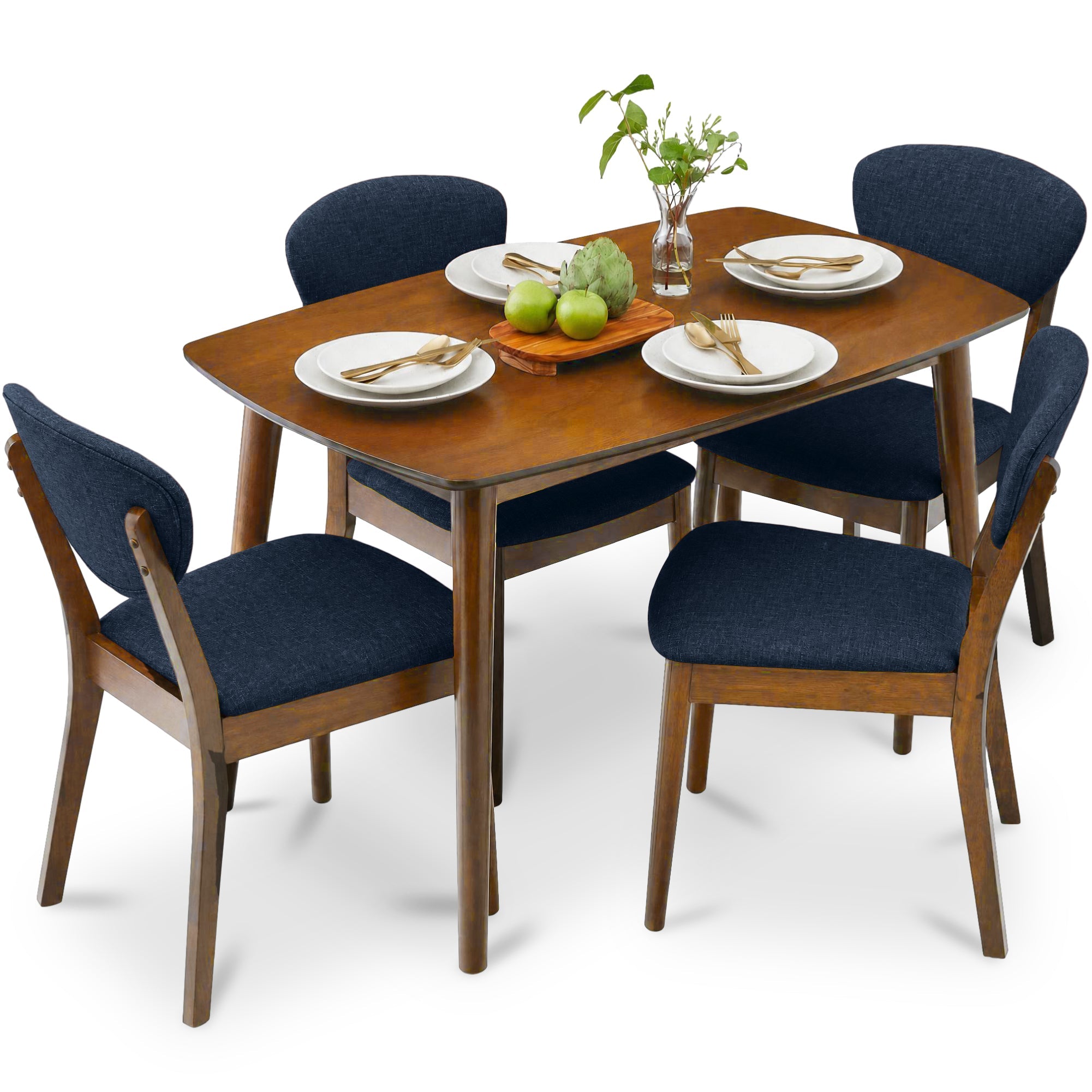 5-Piece Wooden Mid-Century Modern Dining Set w/ 4 Chairs Padded Seat & Back