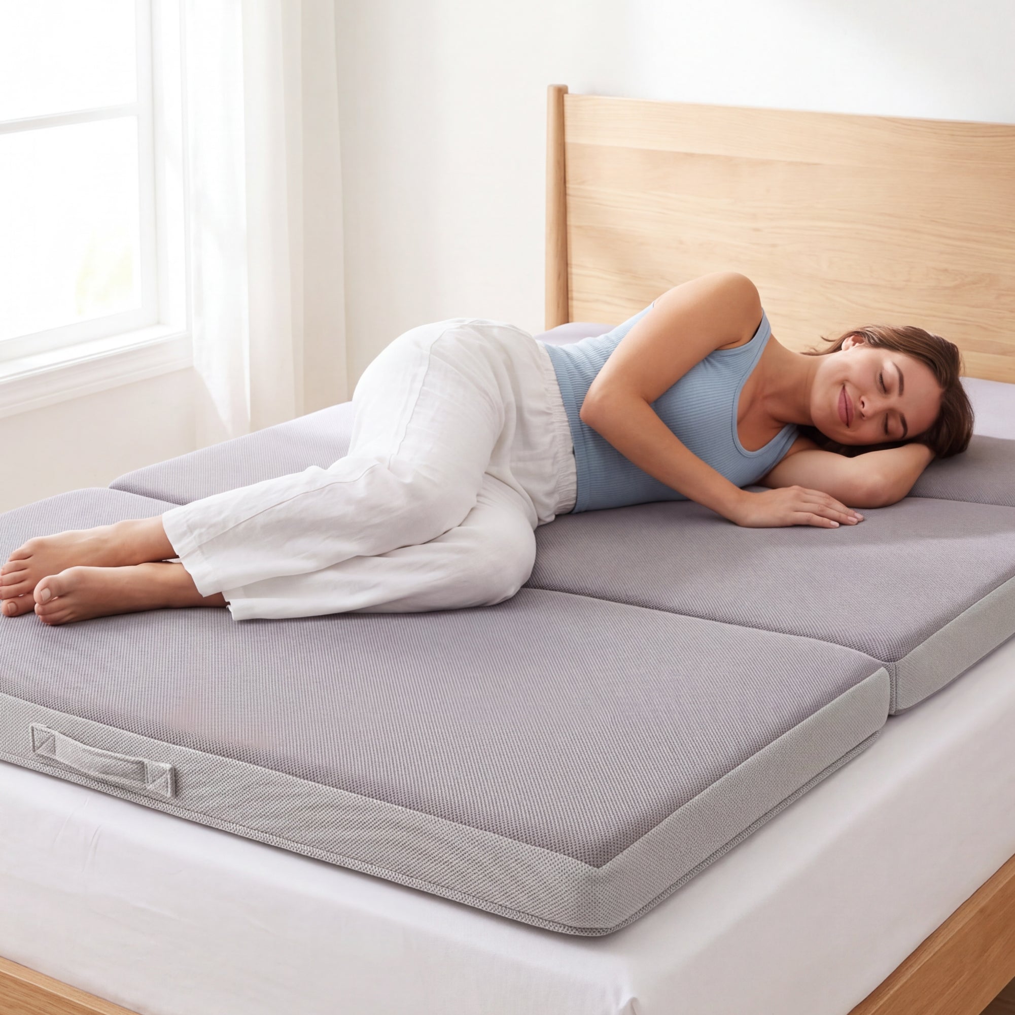 4in Portable Mattress Topper Tri-Fold Mattress Pad - Gray