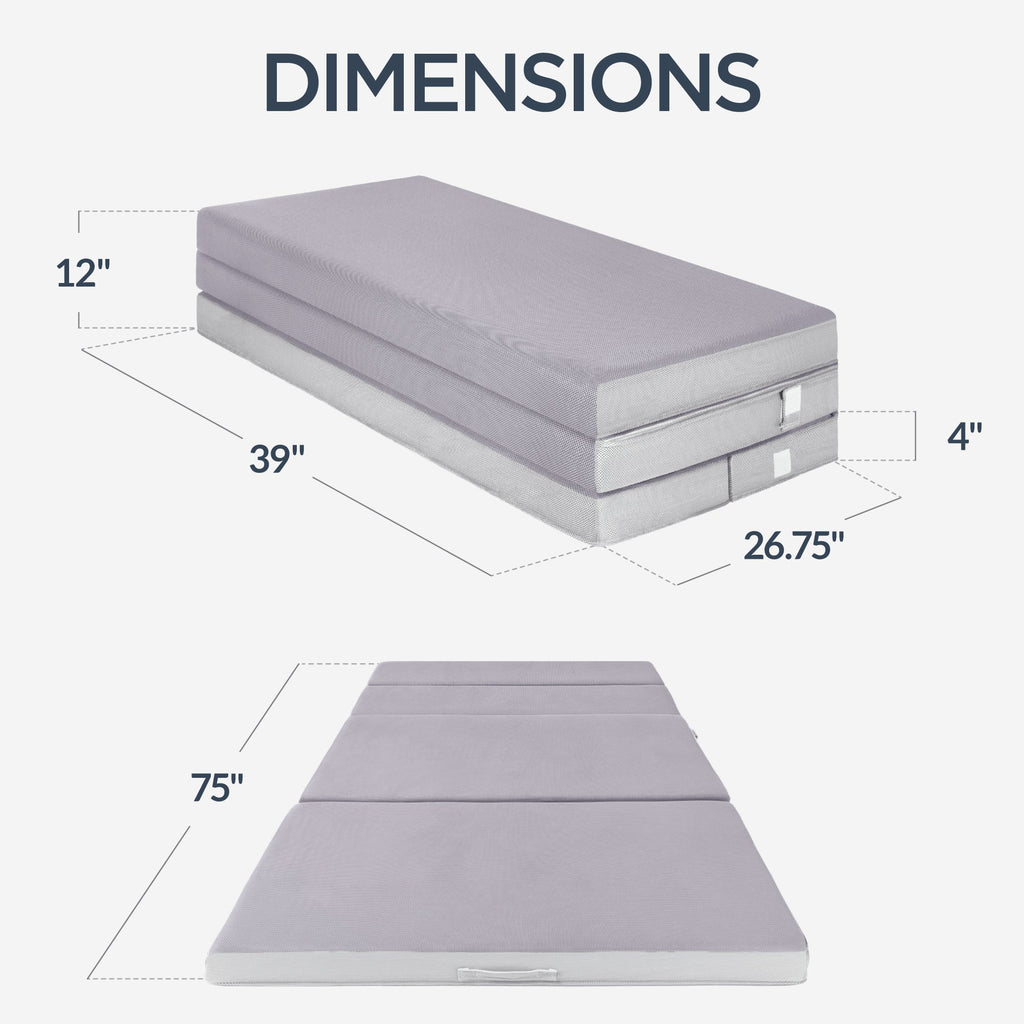 4in Portable Mattress Topper Tri-Fold Mattress Pad - Gray