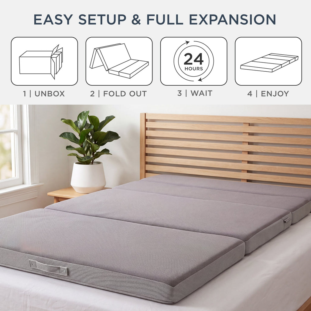 4in Portable Mattress Topper Tri-Fold Mattress Pad - Gray