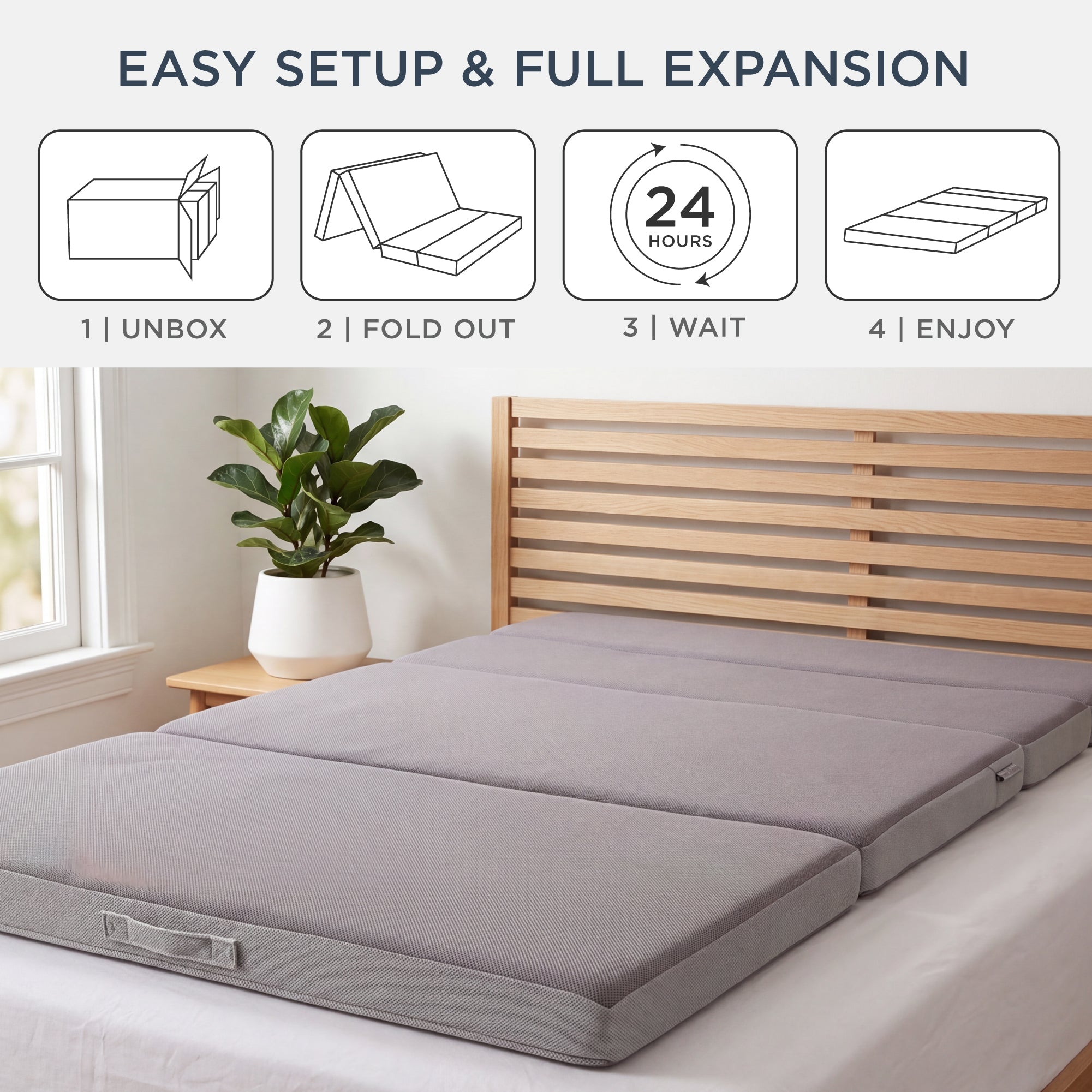 4in Portable Mattress Topper Tri-Fold Mattress Pad - Gray