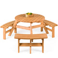 6-Person Circular Wooden Picnic Table w/ Umbrella Hole 3 Benches