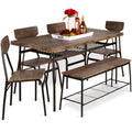 6-Piece Modern Dining Set w/ Storage Racks Table Bench 4 Chairs - 55in