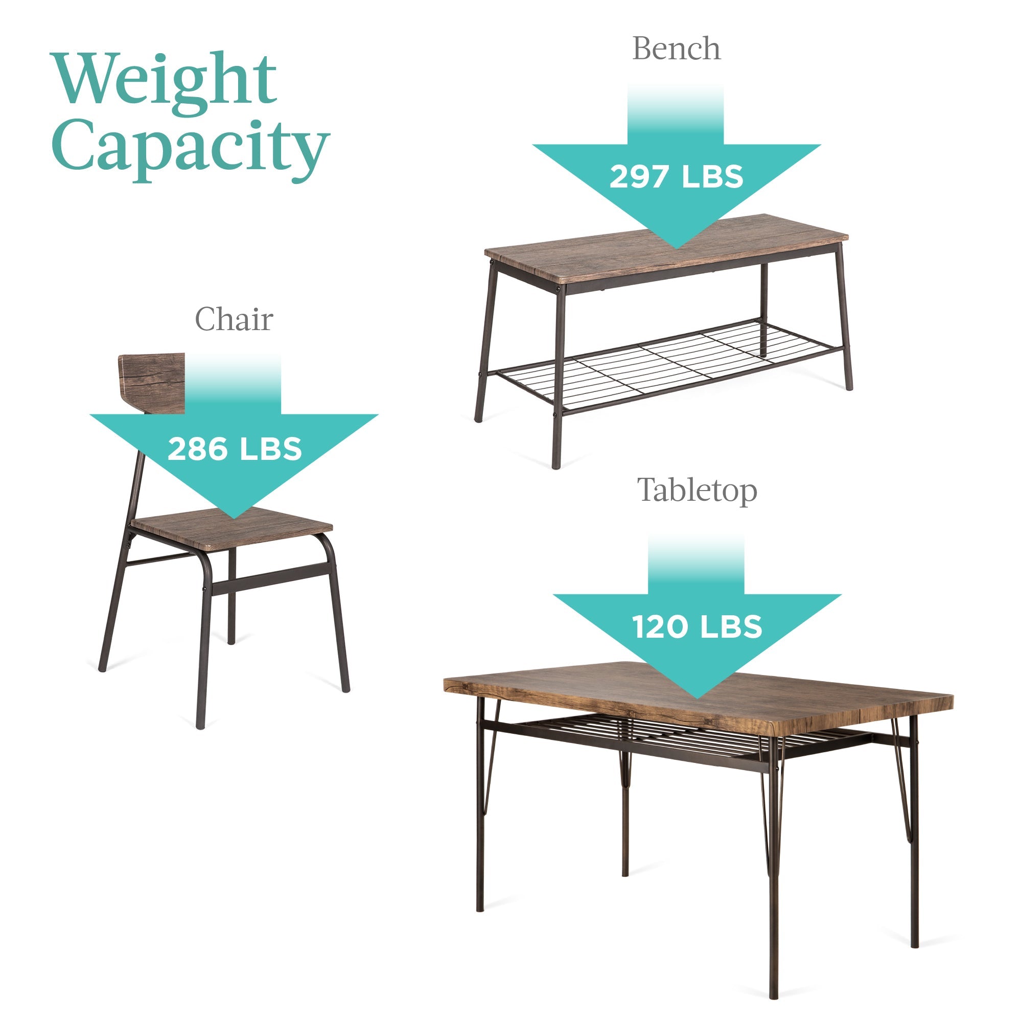 6-Piece Modern Dining Set w/ Storage Racks Table Bench 4 Chairs - 55in