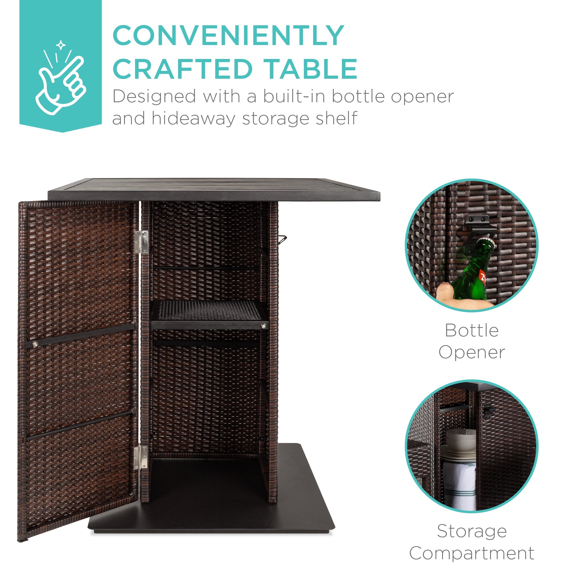 5-Piece Wicker Bar Set w/ 4 Stools Built-In Bottle Opener Hidden Storage