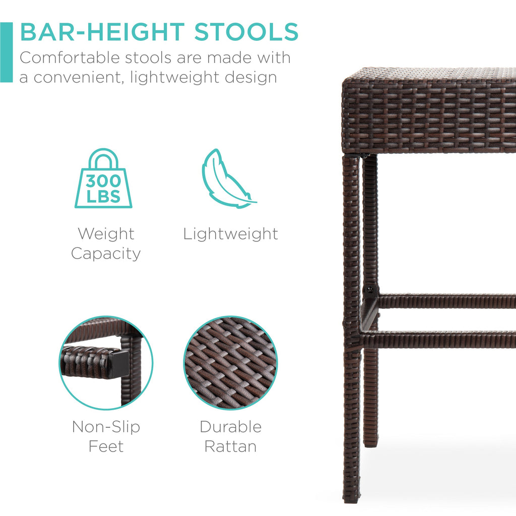 5-Piece Wicker Bar Set w/ 4 Stools Built-In Bottle Opener Hidden Storage