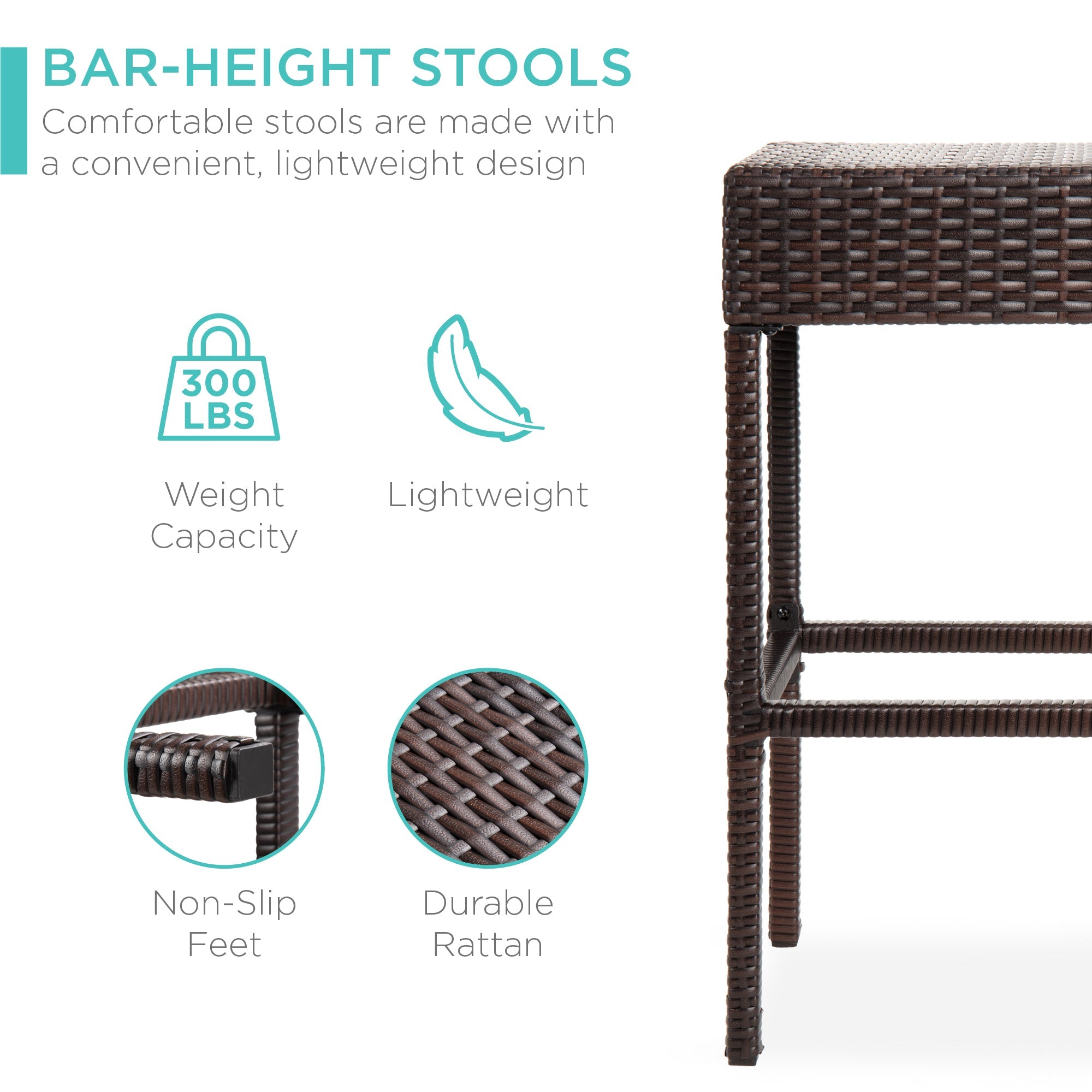 5-Piece Wicker Bar Set w/ 4 Stools Built-In Bottle Opener Hidden Storage