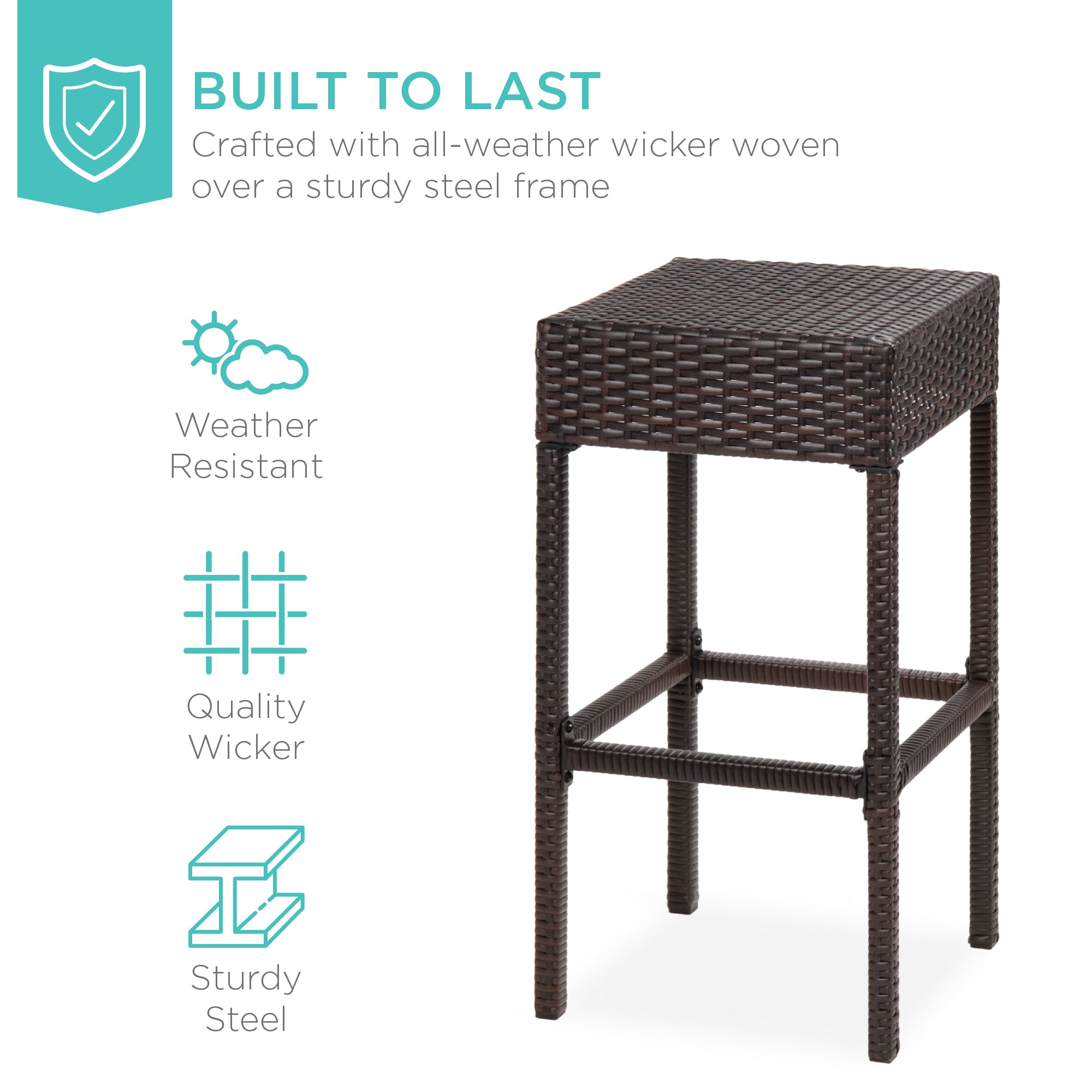 5-Piece Wicker Bar Set w/ 4 Stools Built-In Bottle Opener Hidden Storage