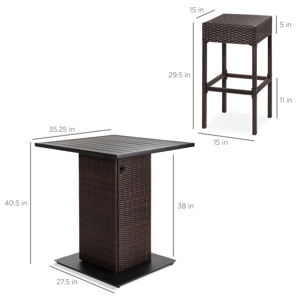 5-Piece Wicker Bar Set w/ 4 Stools Built-In Bottle Opener Hidden Storage