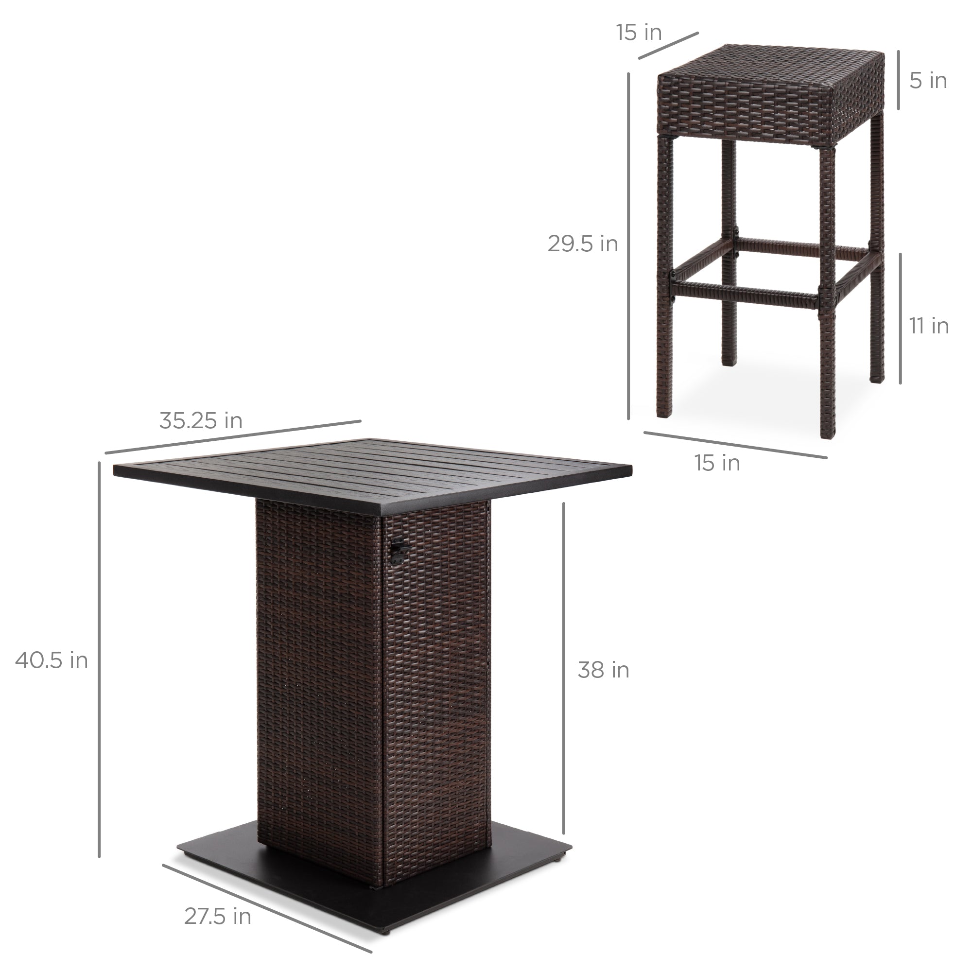 5-Piece Wicker Bar Set w/ 4 Stools Built-In Bottle Opener Hidden Storage