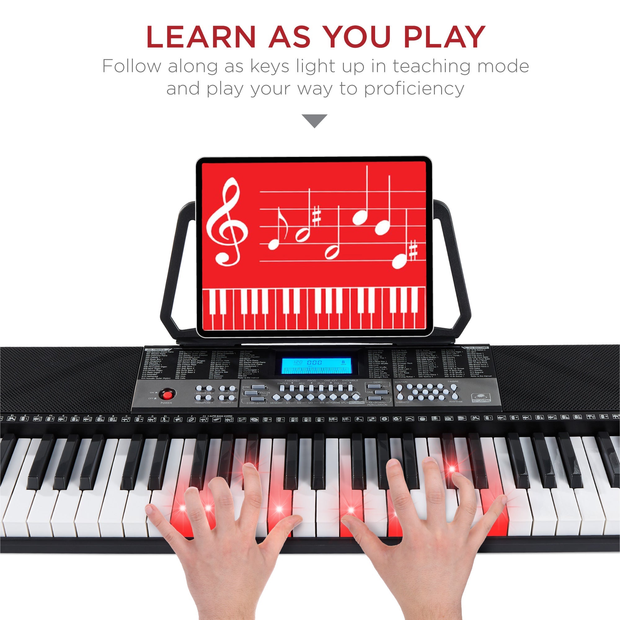 54-Key Beginners Electronic Keyboard Piano Set w/ Lighted Keys LCD Screen