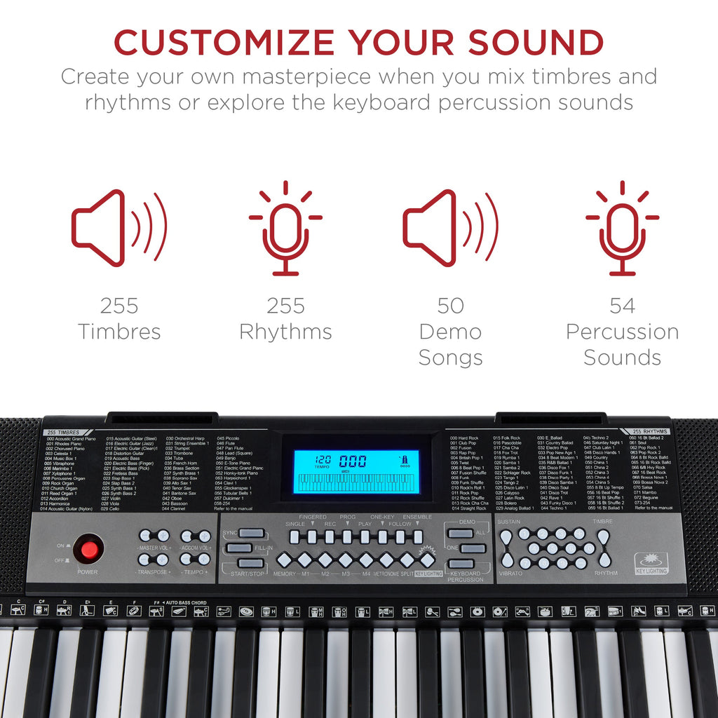 54-Key Beginners Electronic Keyboard Piano Set w/ Lighted Keys LCD Screen