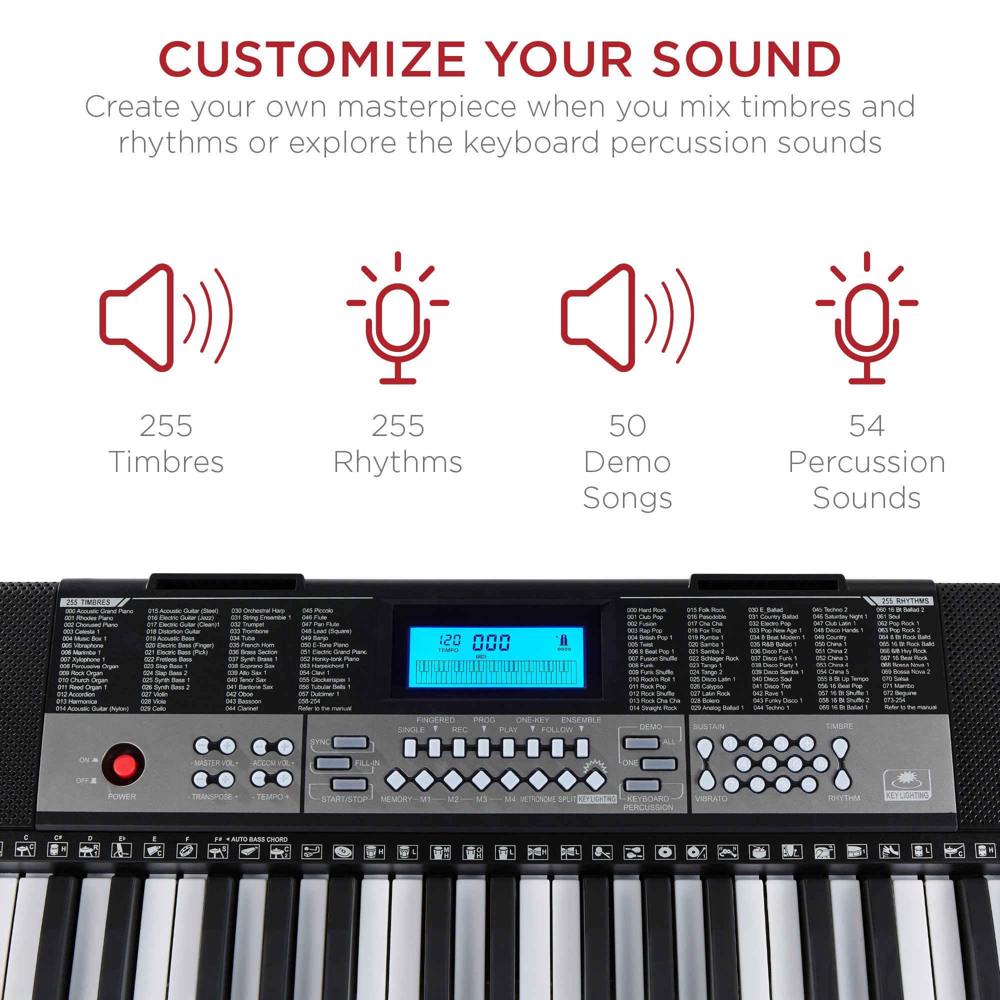 54-Key Beginners Electronic Keyboard Piano Set w/ Lighted Keys LCD Screen
