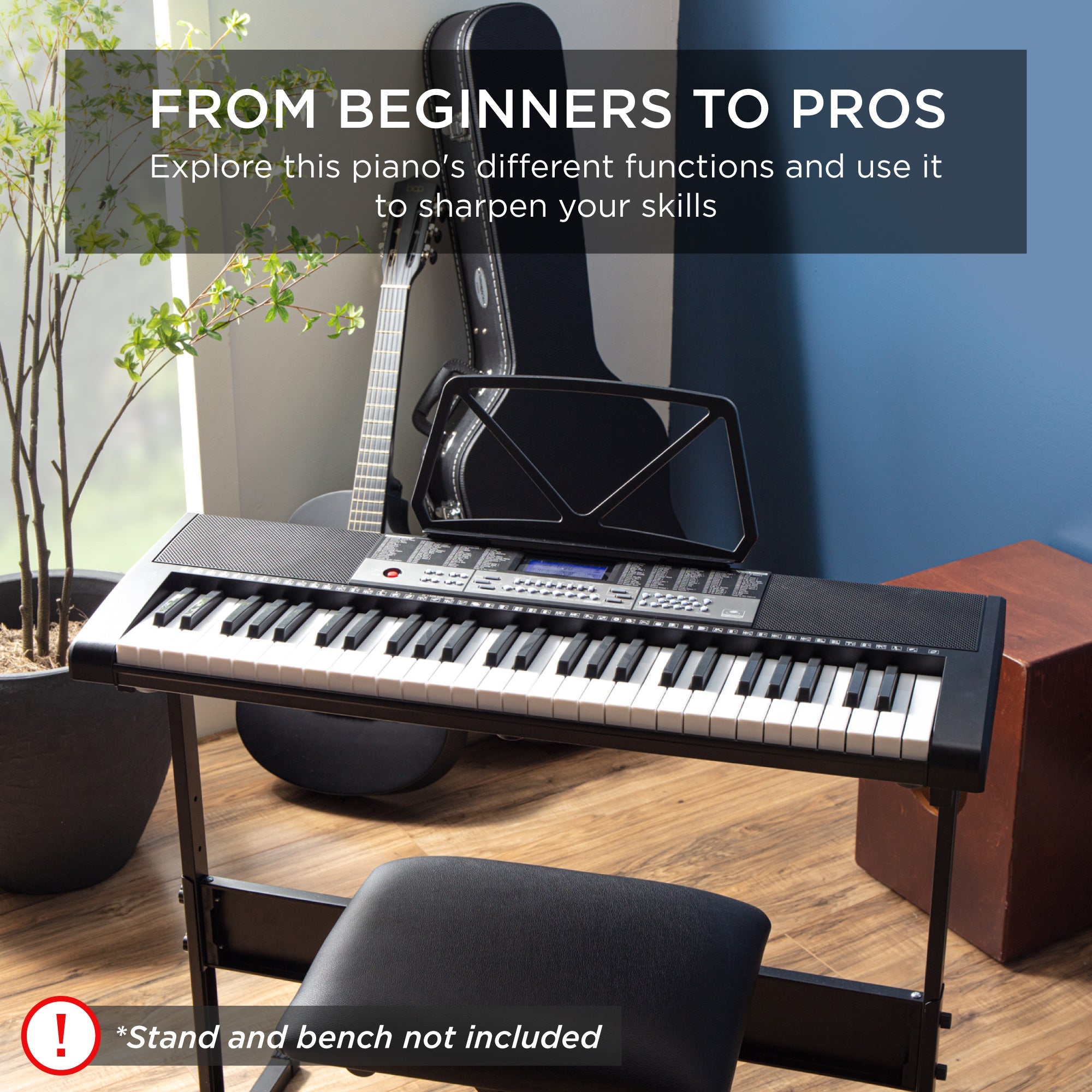 54-Key Beginners Electronic Keyboard Piano Set w/ Lighted Keys LCD Screen