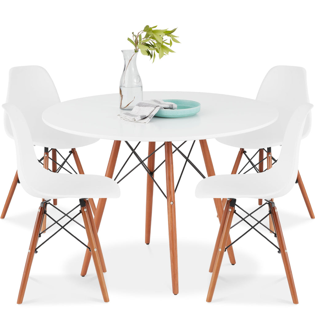 5-Piece Mid-Century Modern Dining Set w/ 4 Chairs Wooden Legs Metal Frame