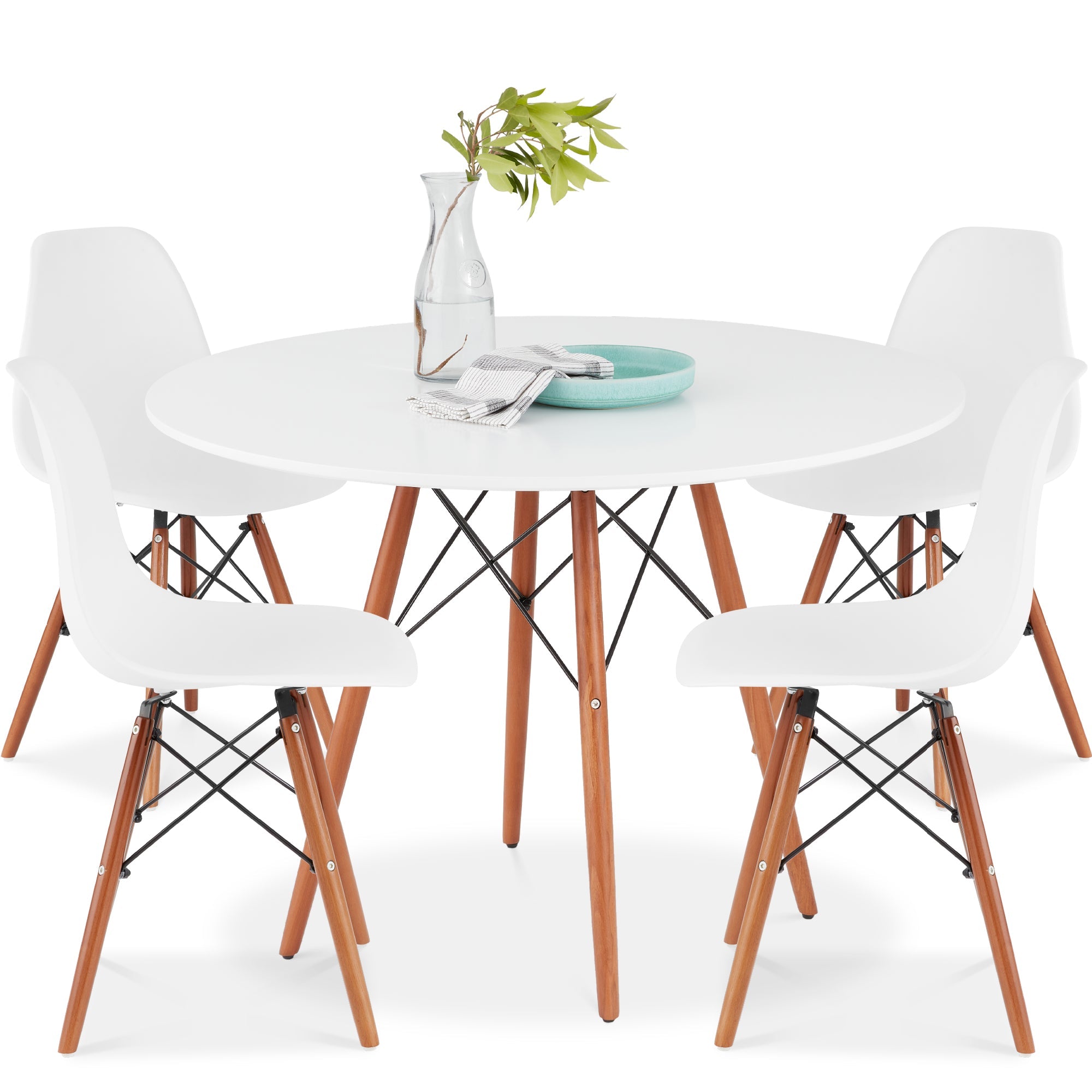 5-Piece Mid-Century Modern Dining Set w/ 4 Chairs Wooden Legs Metal Frame