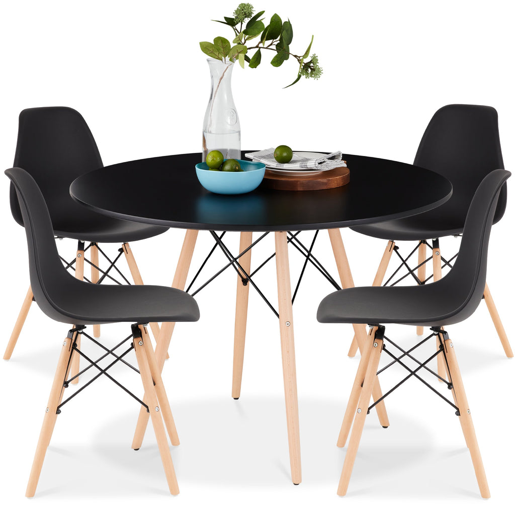 5-Piece Mid-Century Modern Dining Set w/ 4 Chairs Wooden Legs Metal Frame