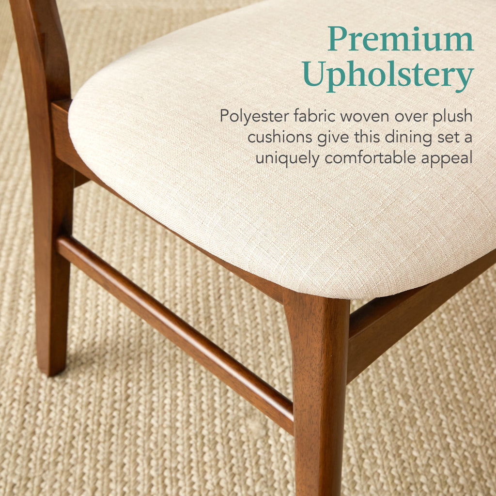 6-Piece Mid-Century Modern Upholstered Wooden Dining Set w/ 4 Chairs Bench