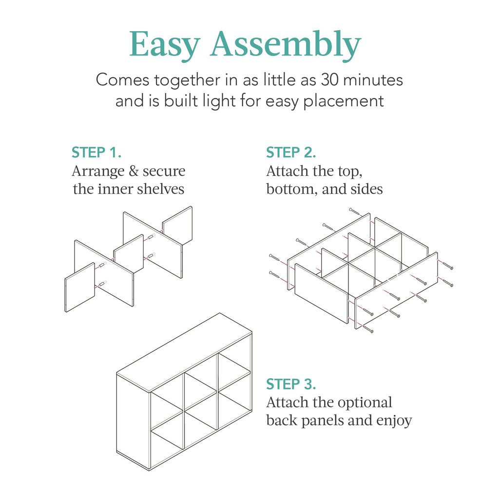 6-Cube Bookshelf 11in Storage Display w/ Removable Panels Customizable