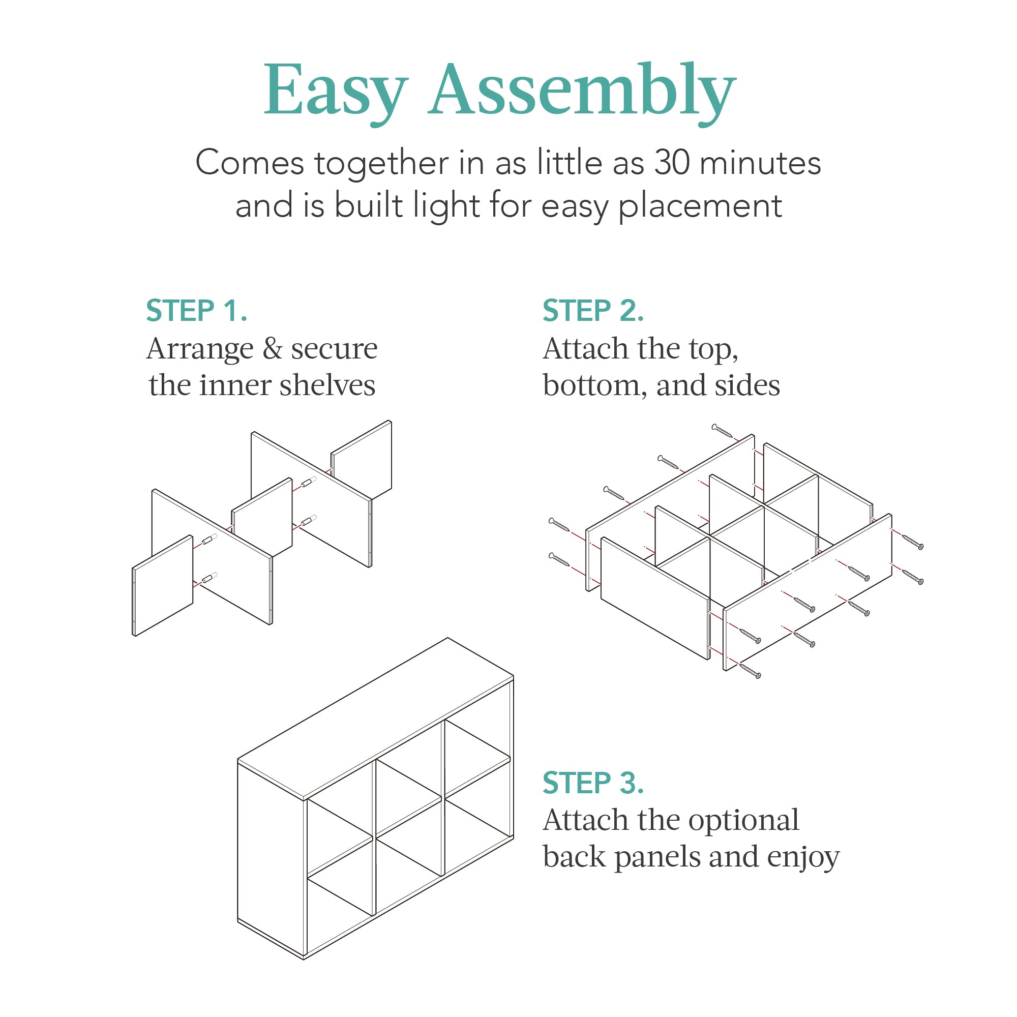 6-Cube Bookshelf 11in Storage Display w/ Removable Panels Customizable