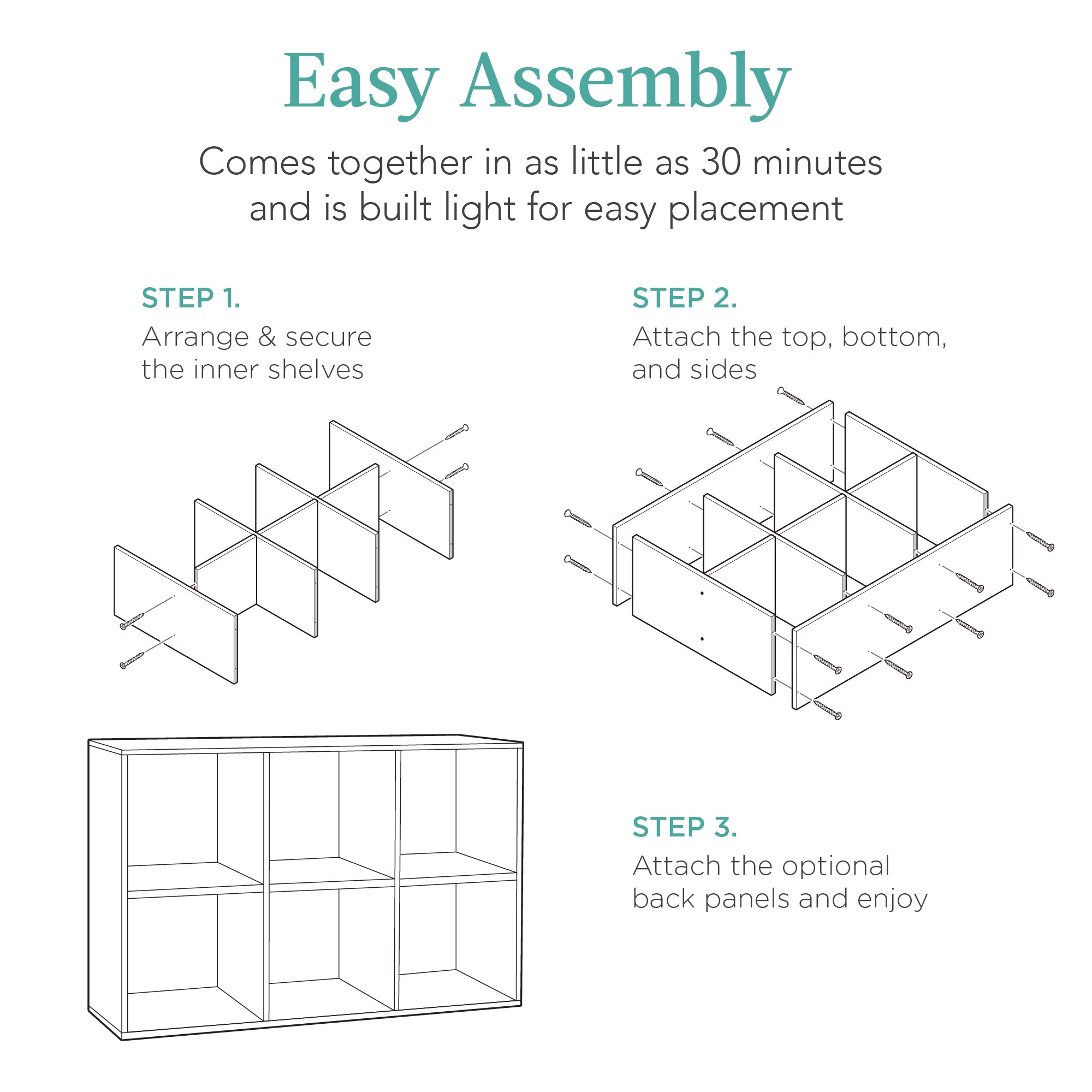6-Cube Bookshelf 13.5in Storage Display w/ Removable Panels Customizable