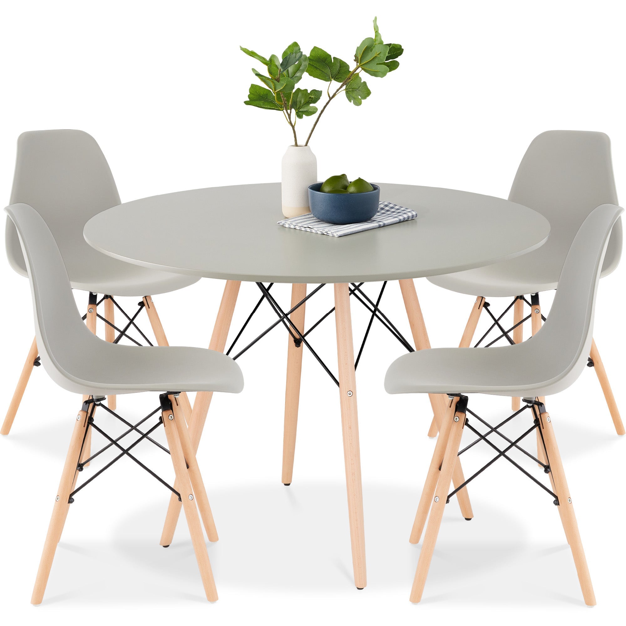 5-Piece Mid-Century Modern Dining Set w/ 4 Chairs Wooden Legs Metal Frame