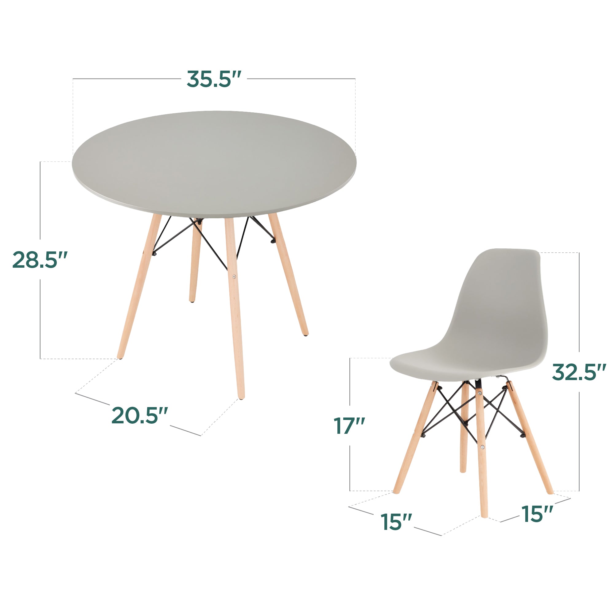 5-Piece Mid-Century Modern Dining Set w/ 4 Chairs Wooden Legs Metal Frame