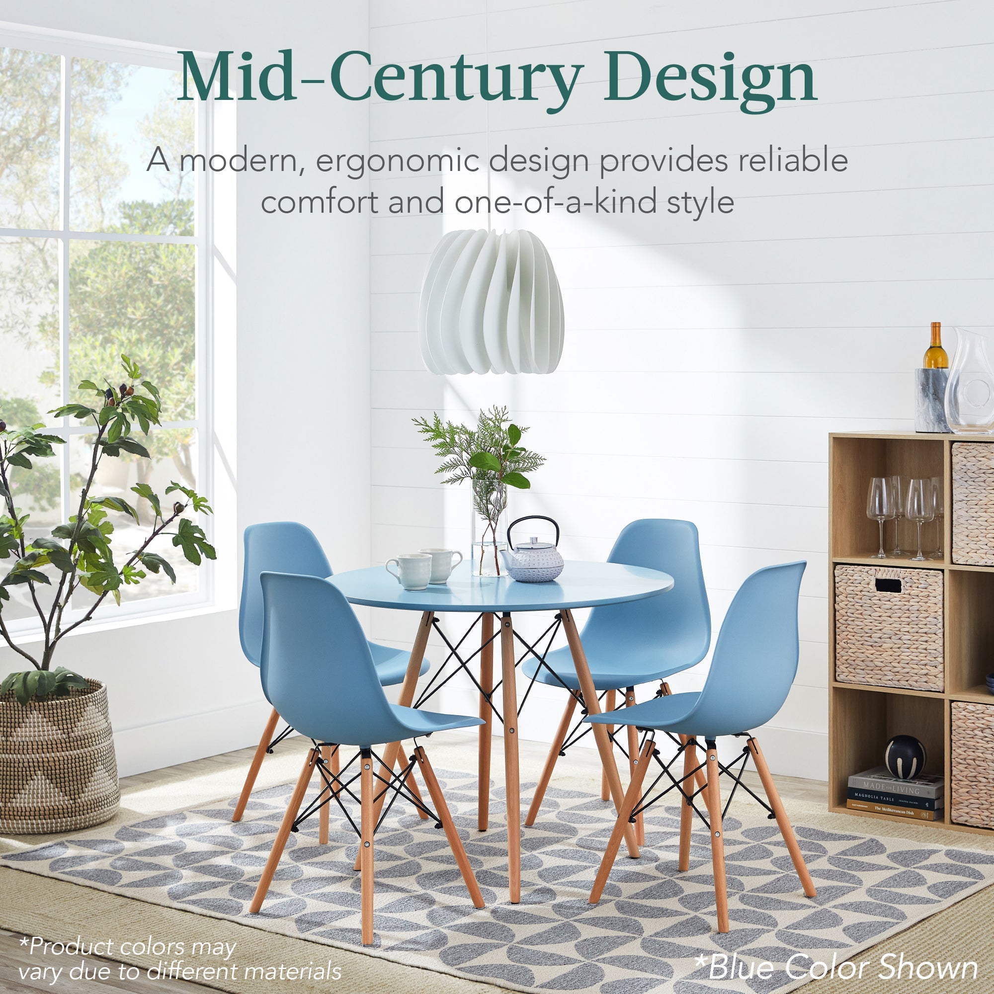 5-Piece Mid-Century Modern Dining Set w/ 4 Chairs Wooden Legs Metal Frame