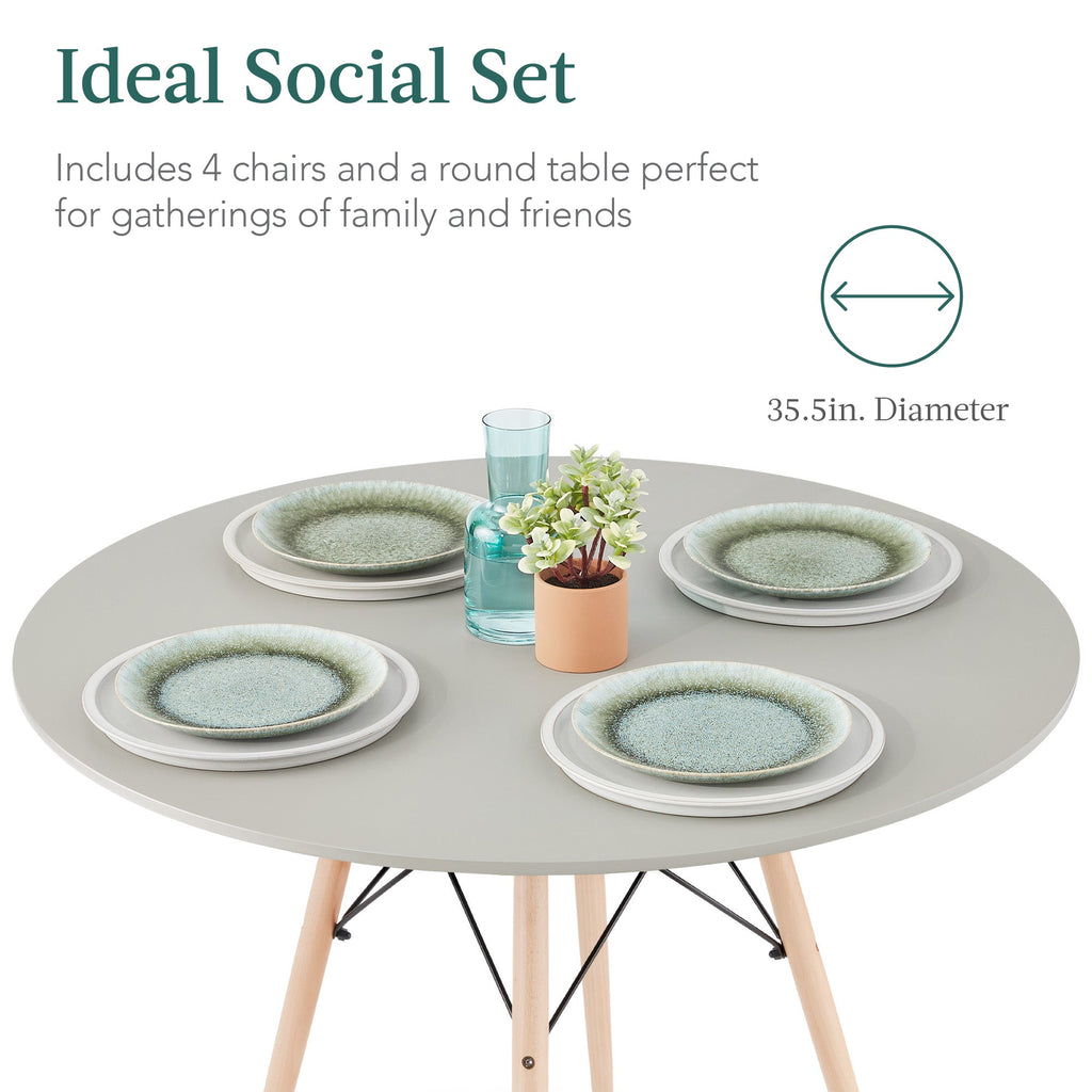 5-Piece Mid-Century Modern Dining Set w/ 4 Chairs Wooden Legs Metal Frame