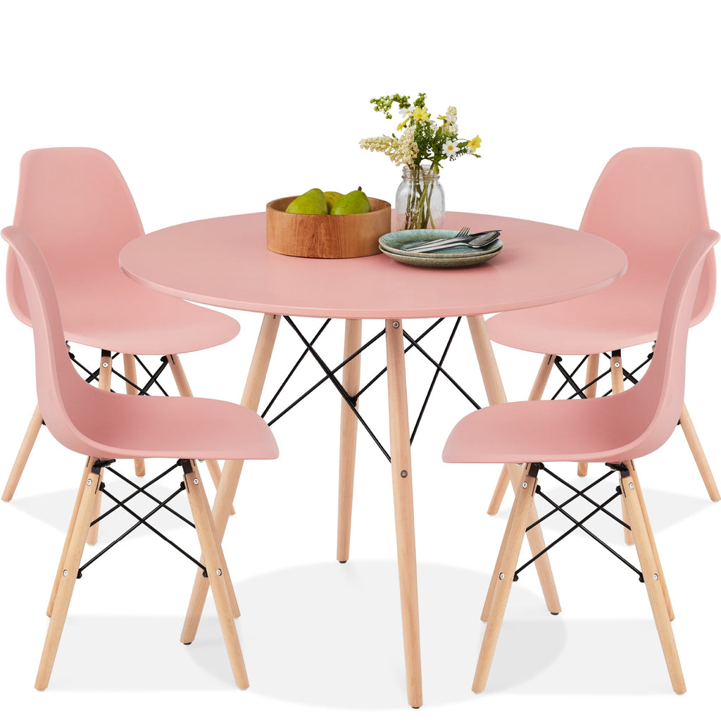 5-Piece Mid-Century Modern Dining Set w/ 4 Chairs Wooden Legs Metal Frame