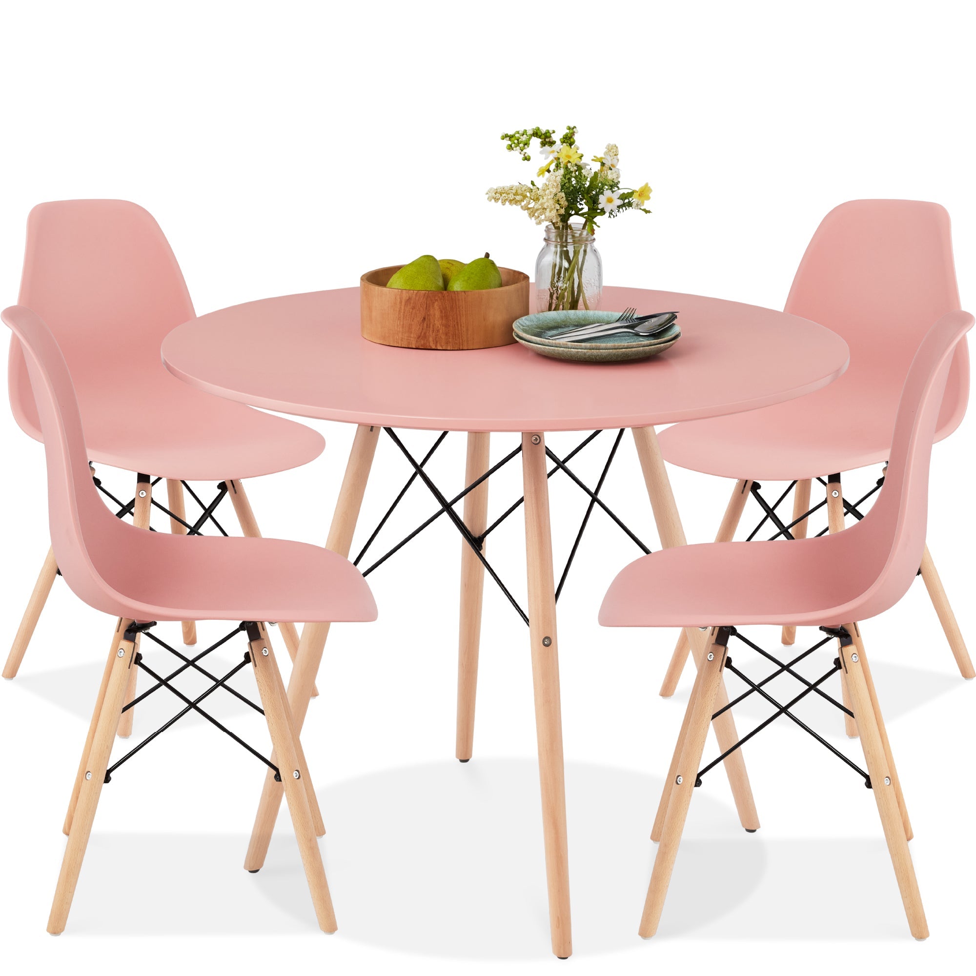 5-Piece Mid-Century Modern Dining Set w/ 4 Chairs Wooden Legs Metal Frame