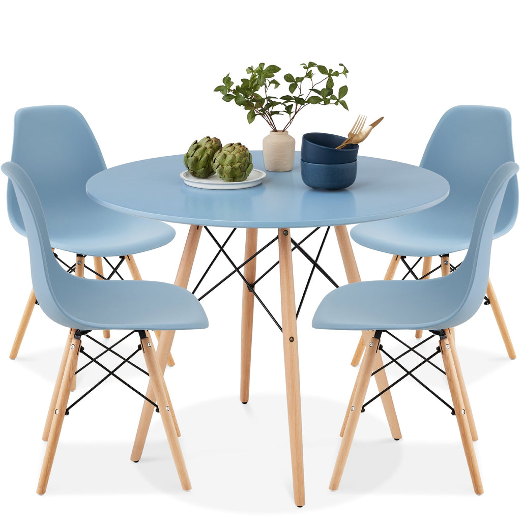 5-Piece Mid-Century Modern Dining Set w/ 4 Chairs Wooden Legs Metal Frame