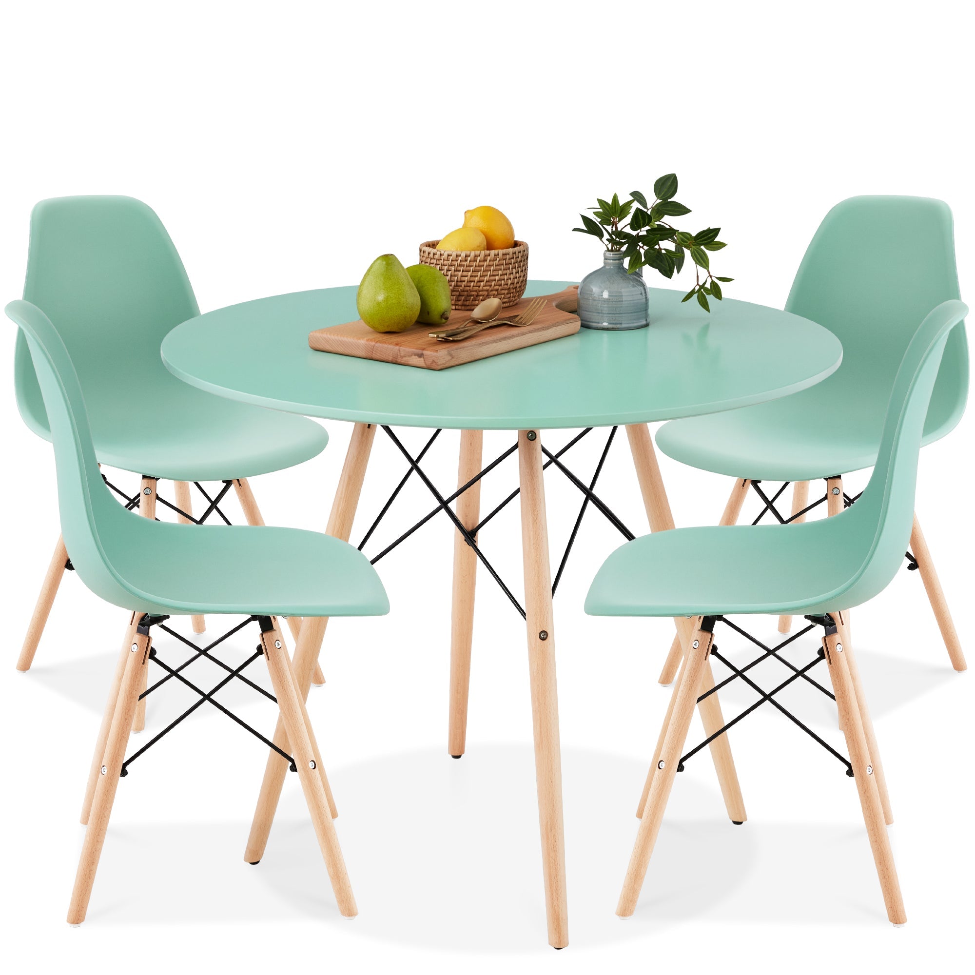 5-Piece Mid-Century Modern Dining Set w/ 4 Chairs Wooden Legs Metal Frame