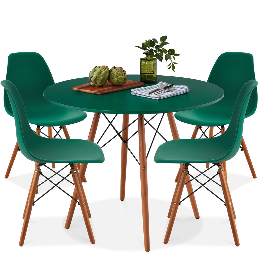 5-Piece Mid-Century Modern Dining Set w/ 4 Chairs Wooden Legs Metal Frame
