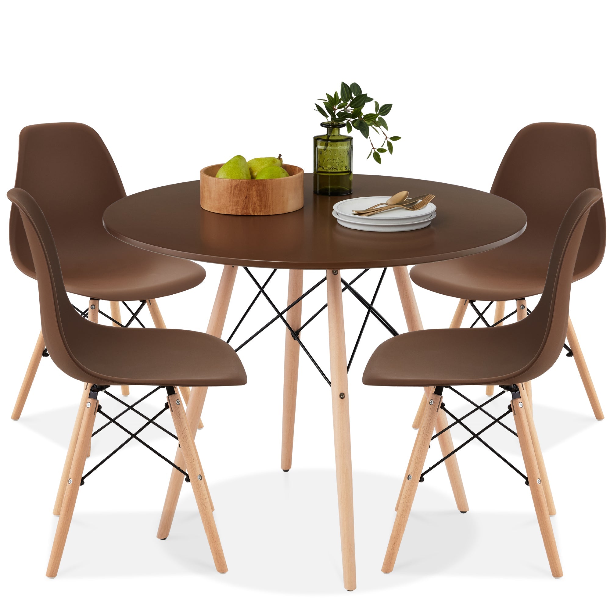 5-Piece Mid-Century Modern Dining Set w/ 4 Chairs Wooden Legs Metal Frame