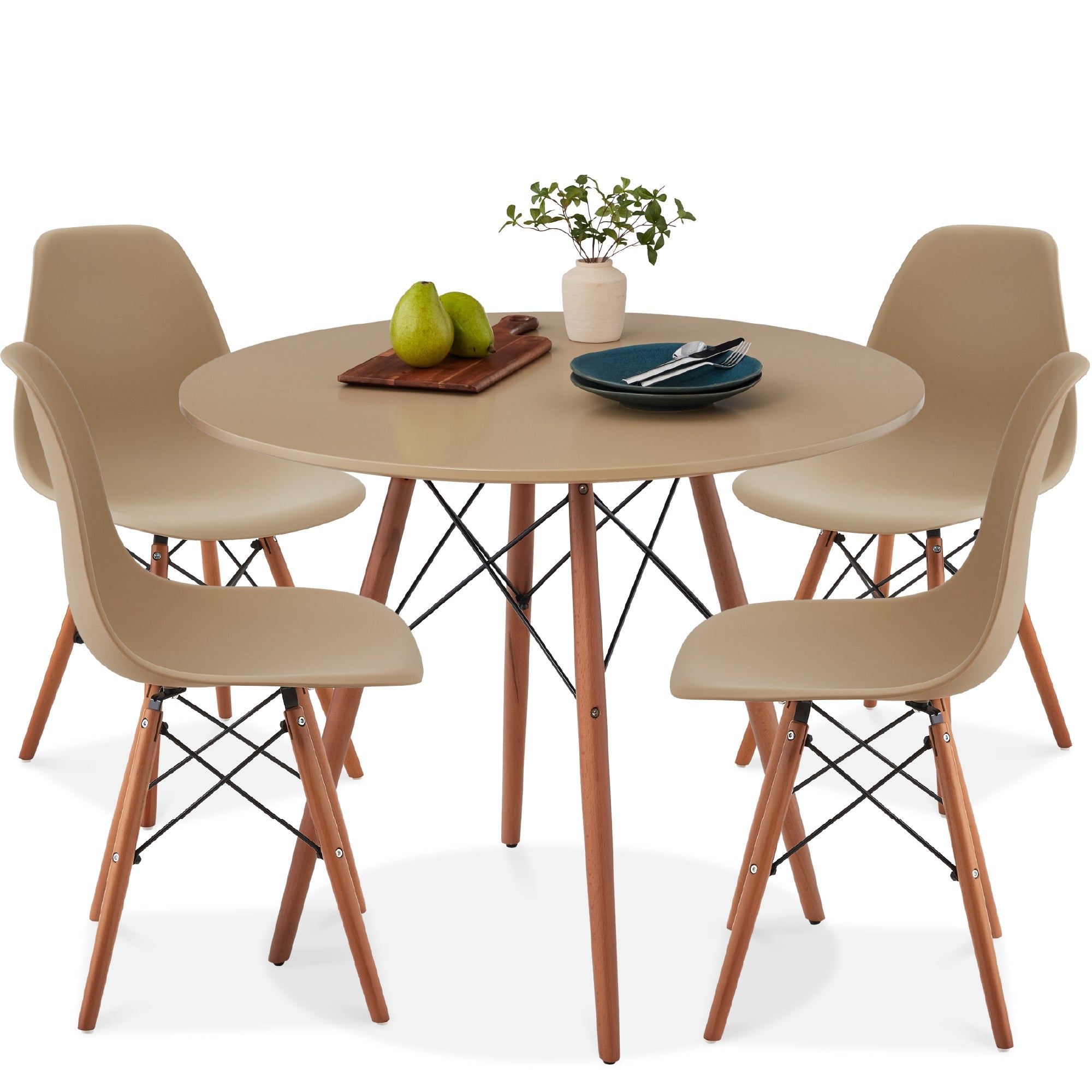 5-Piece Mid-Century Modern Dining Set w/ 4 Chairs Wooden Legs Metal Frame