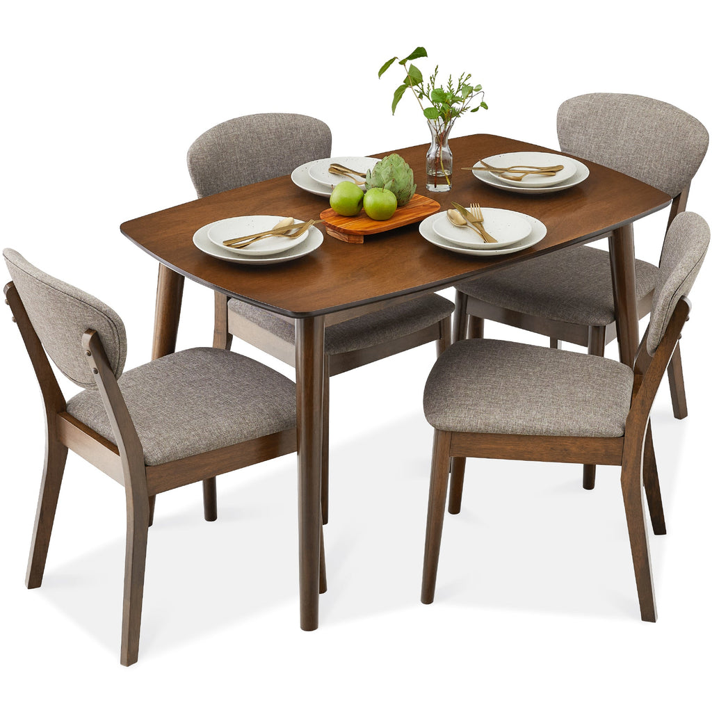 5-Piece Wooden Mid-Century Modern Dining Set w/ 4 Chairs Padded Seat & Back