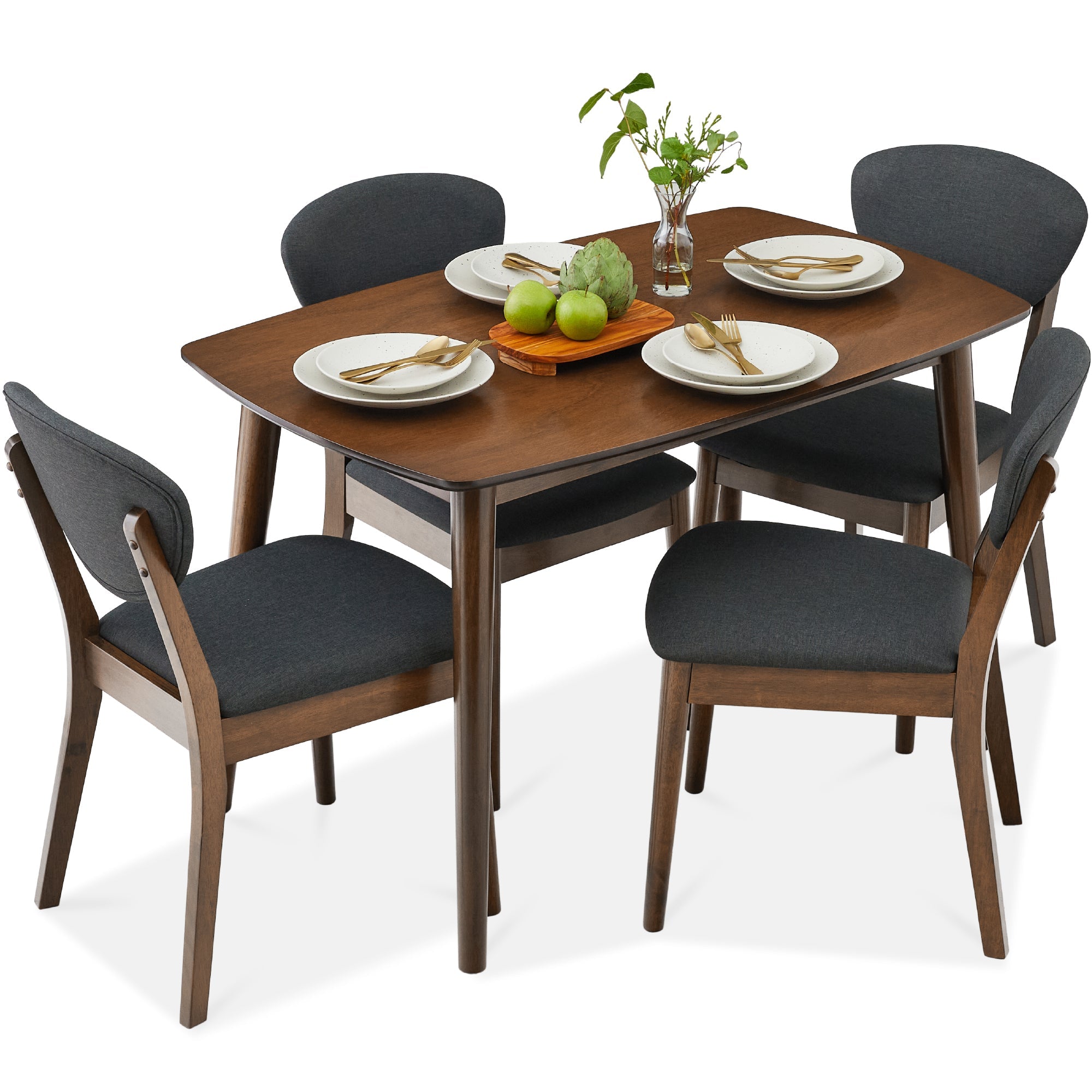 5-Piece Wooden Mid-Century Modern Dining Set w/ 4 Chairs Padded Seat & Back