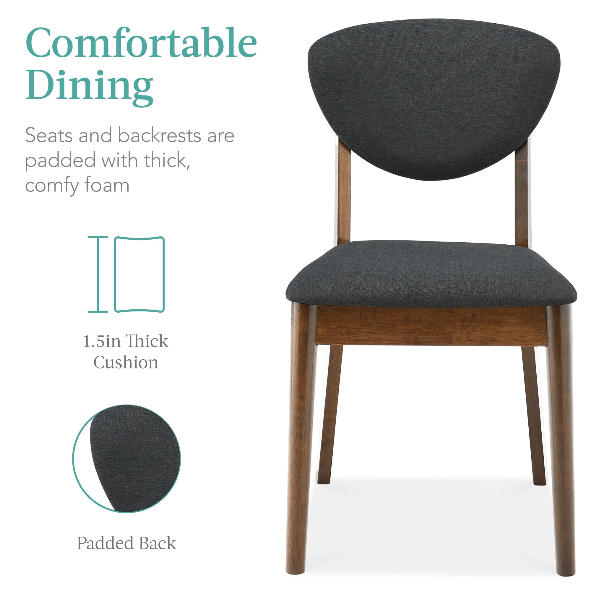 5-Piece Wooden Mid-Century Modern Dining Set w/ 4 Chairs Padded Seat & Back