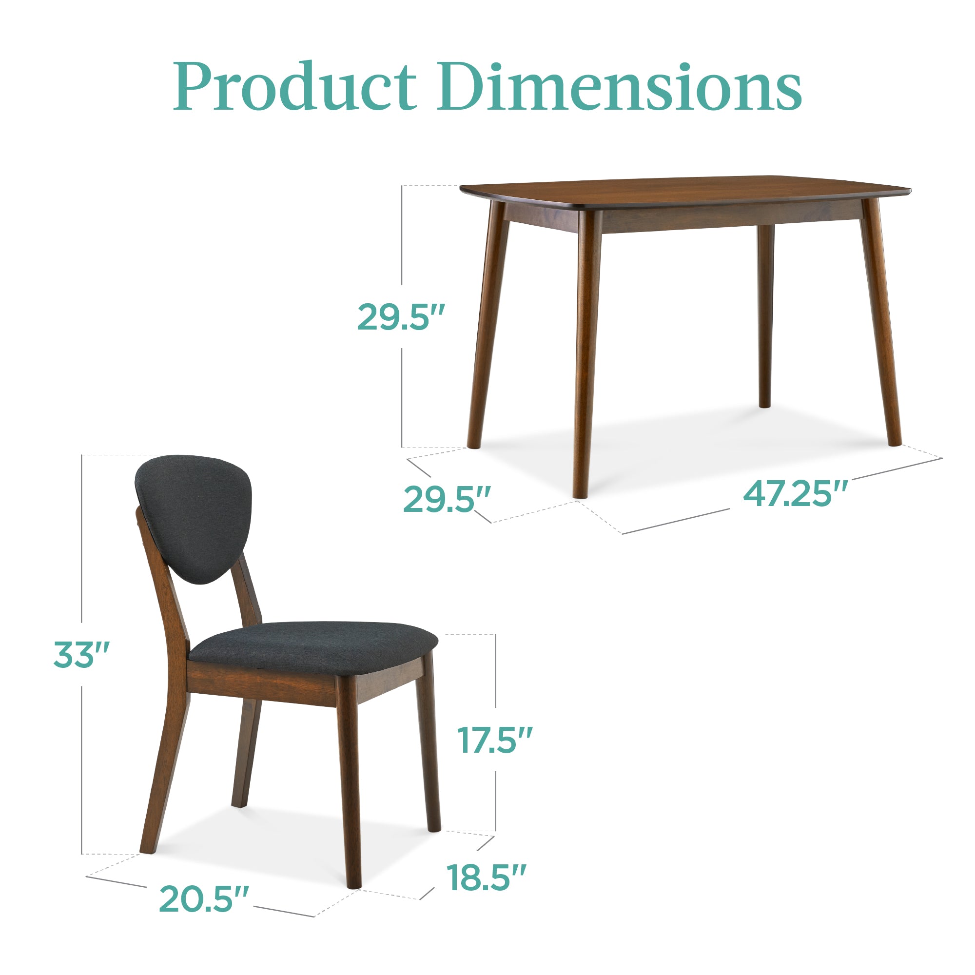 5-Piece Wooden Mid-Century Modern Dining Set w/ 4 Chairs Padded Seat & Back